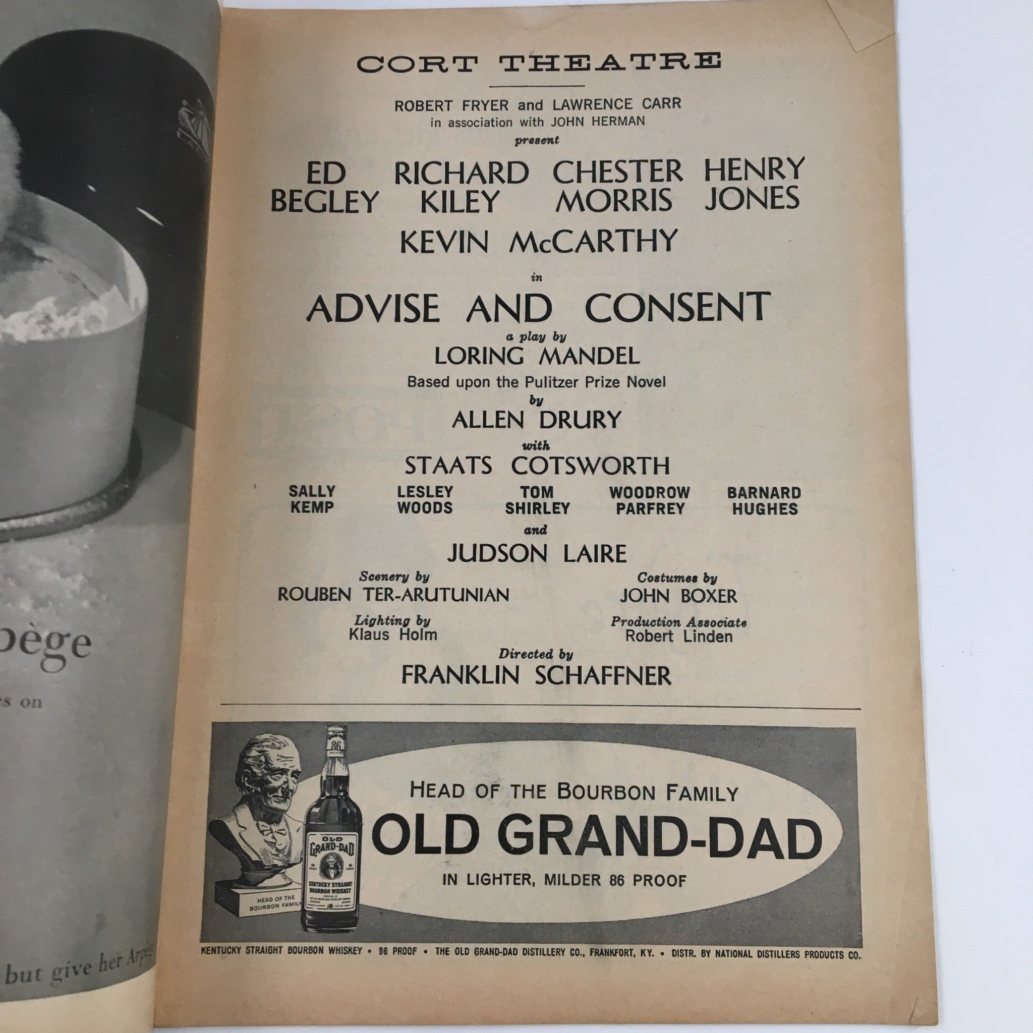 1961 Playbill Cort Theatre Present Advise and Consent by Franklin Schaffner