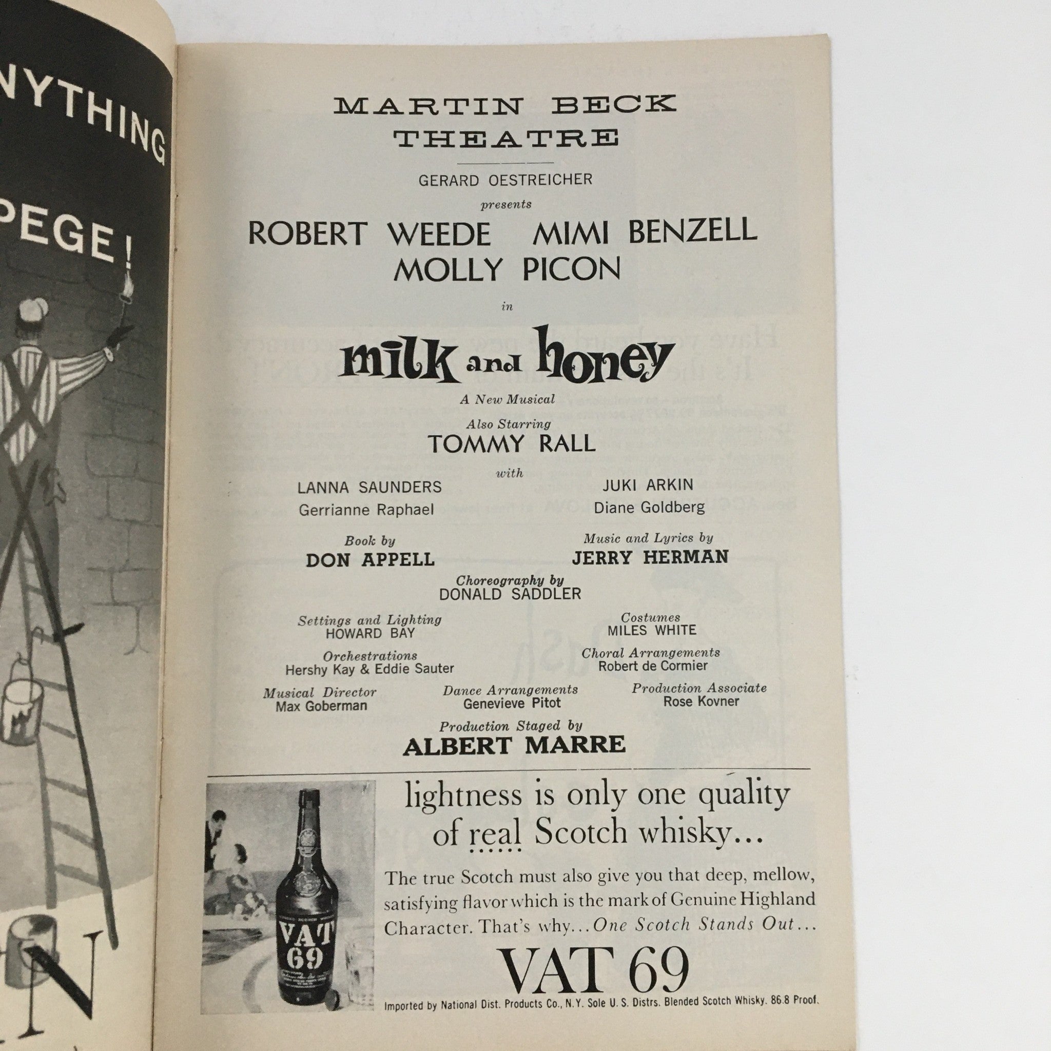 1962 Playbill Martin Beck Theatre Gerard Oestreicher Present Milk and Honey