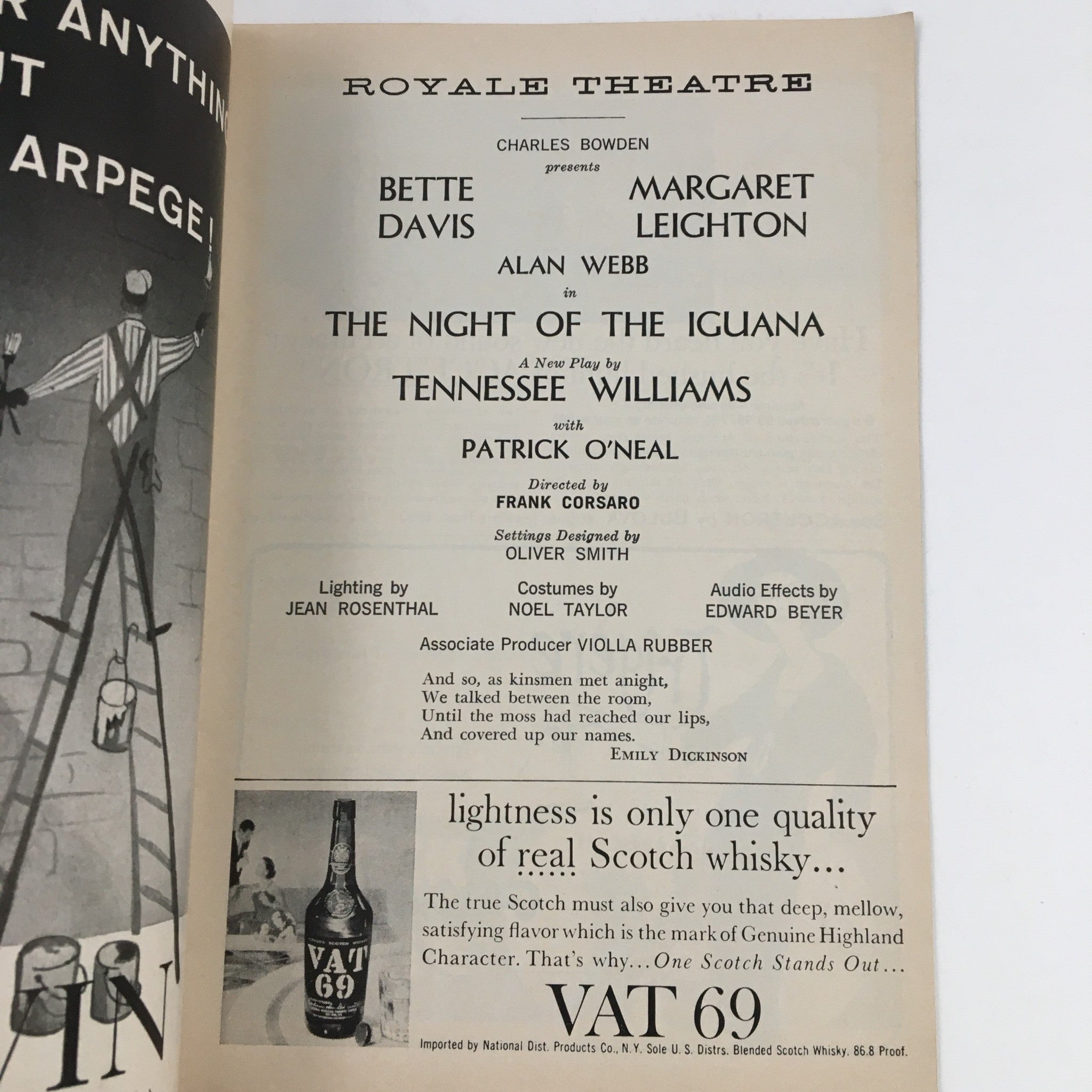 1962 Playbill Royale Theatre Charles Bowden Presents The Night of the Iguana