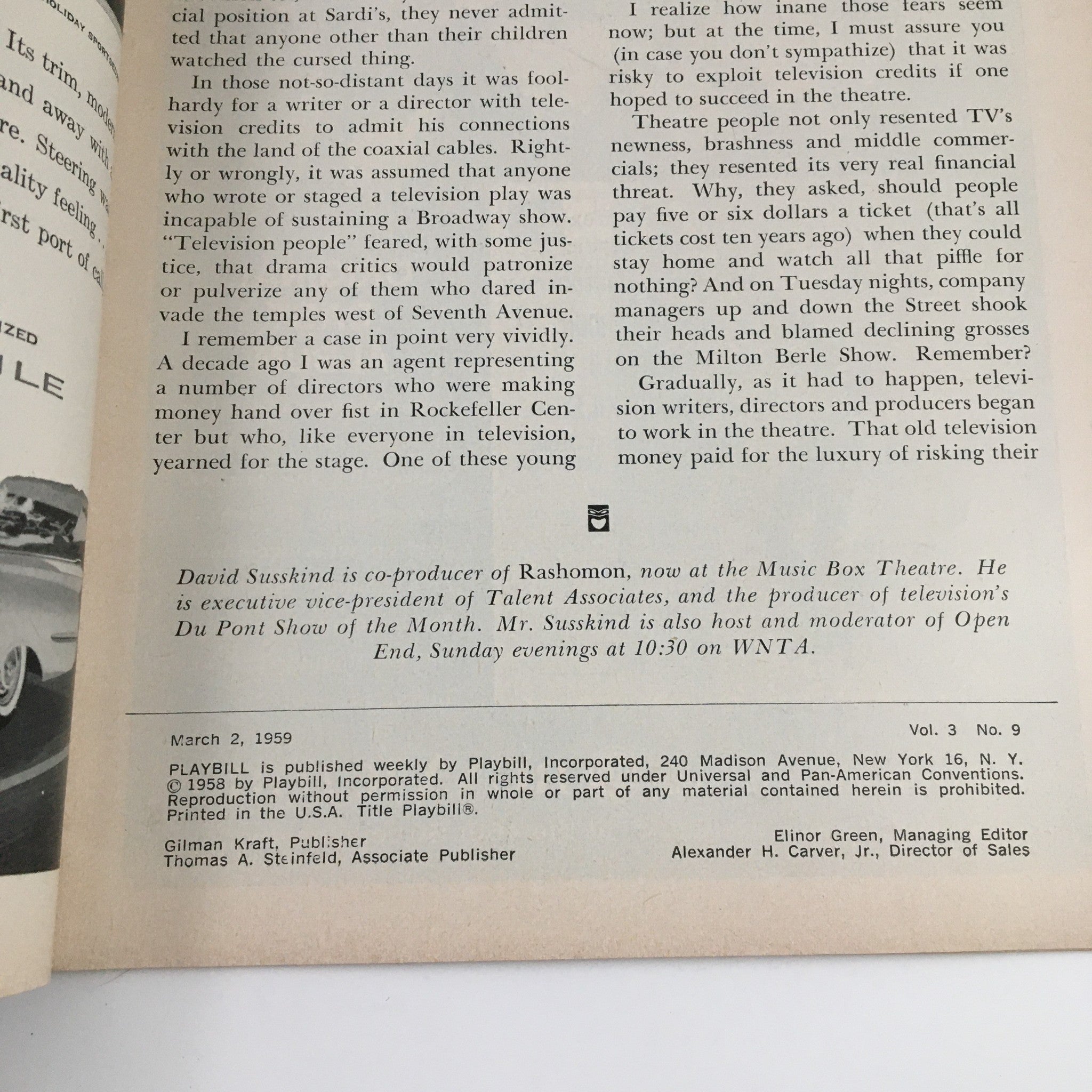 1959 Playbill The Music Box Present Rod Steiger in Peter Glenville's Rashomon