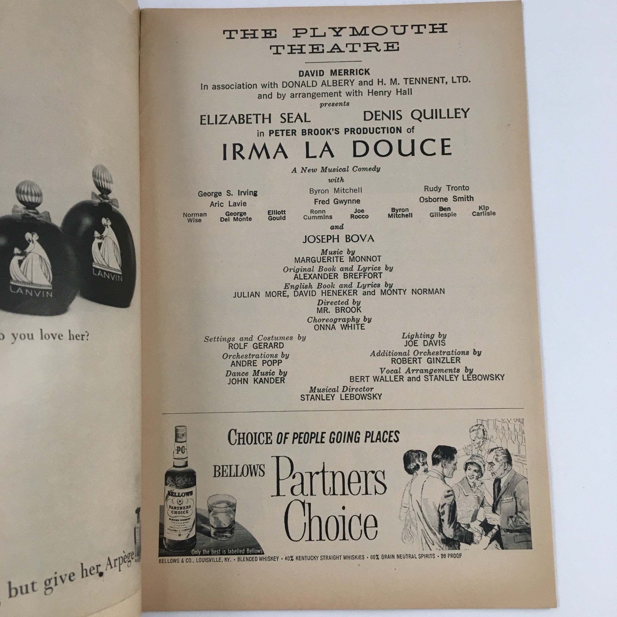 1961 Playbill The Plymouth Theatre Present Elizabeth Seal in Irma La Douce