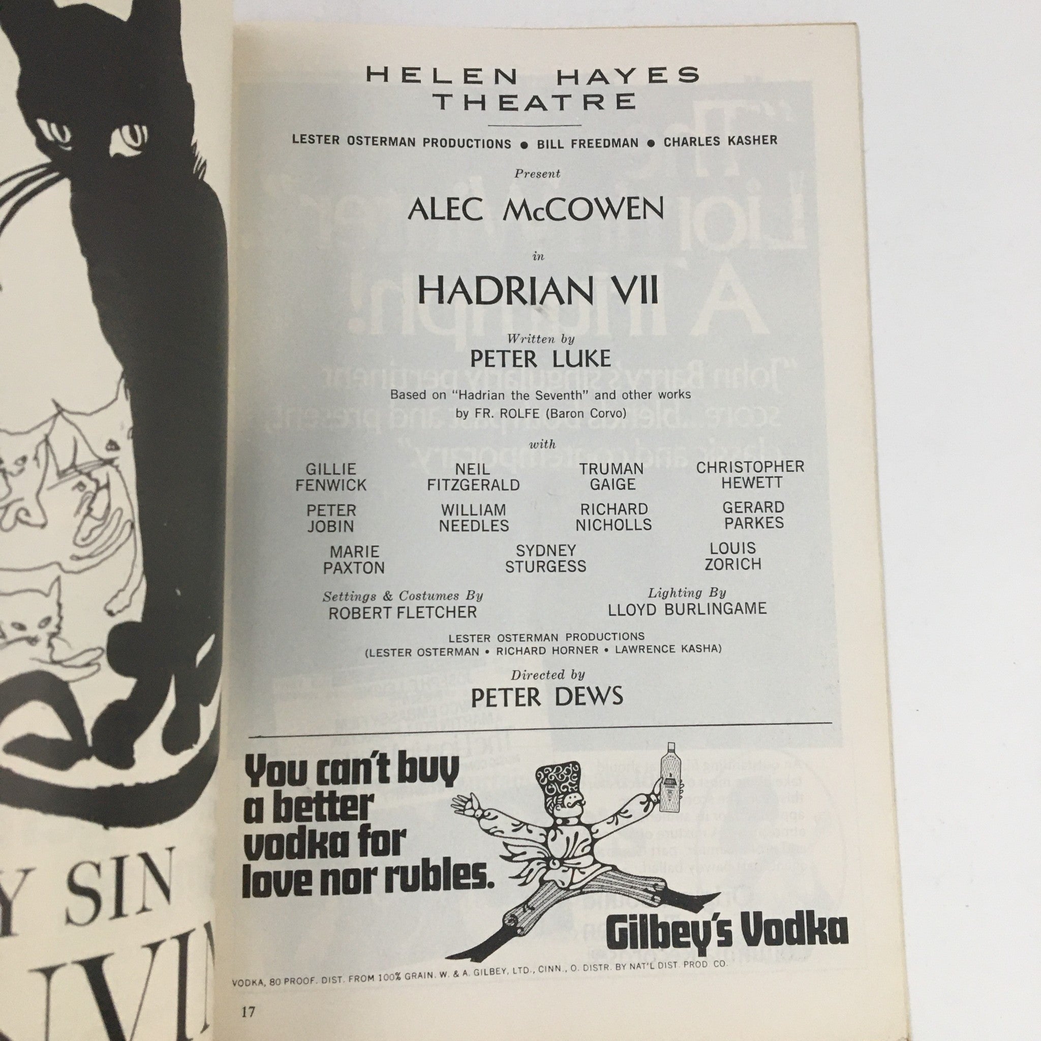 1969 Playbill Helen Hayes Theatre Present Alec McCowen in Hadrian VII