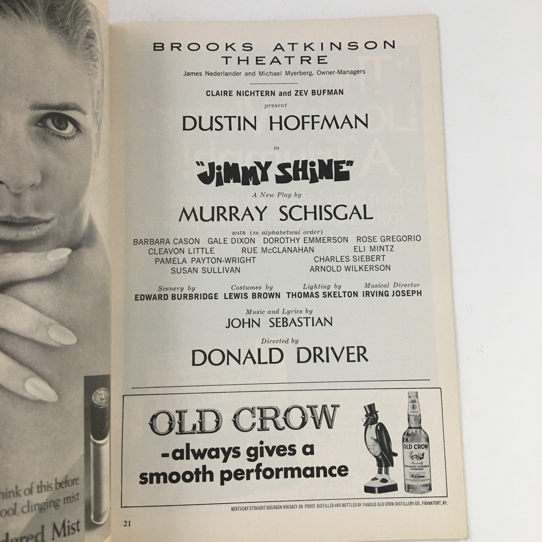 1969 Playbill Brooks Atkinson Theatre Present Dustin Hoffman in Jimmy Shine