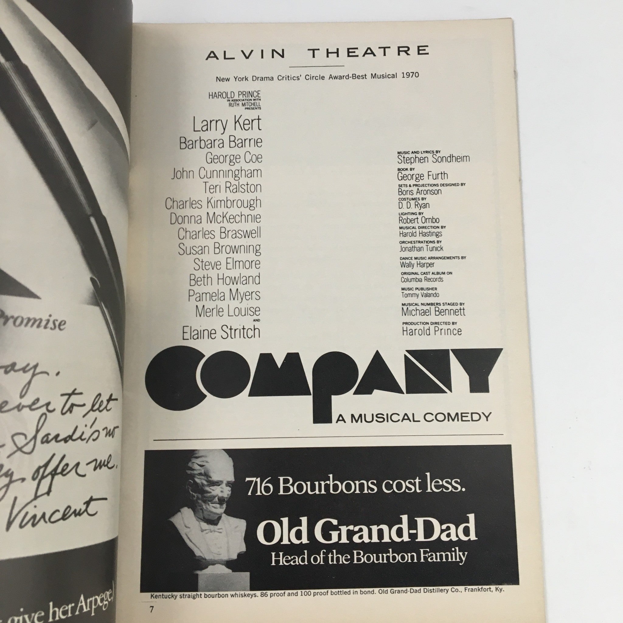 1970 Playbill Alvin Theatre Present Company A Musical Comedy by Harold Prince