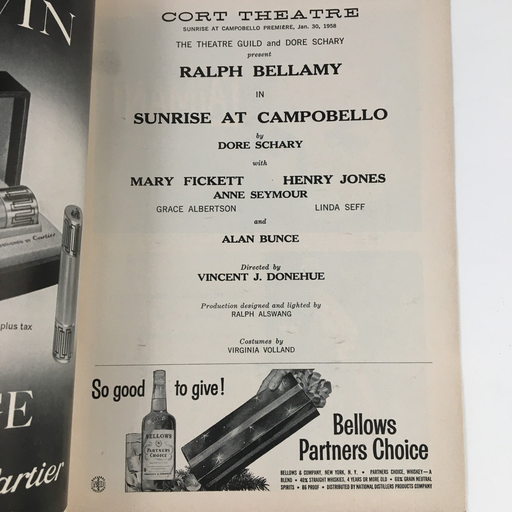 1958 Playbill Cort Theatre Present Ralph Bellamy in Sunrise at Campobello