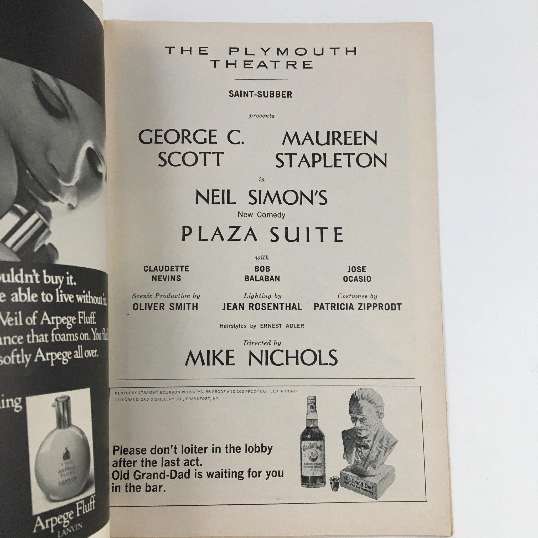 1968 Playbill The Plymouth Theatre Present George C. Scott in Plaza Suite