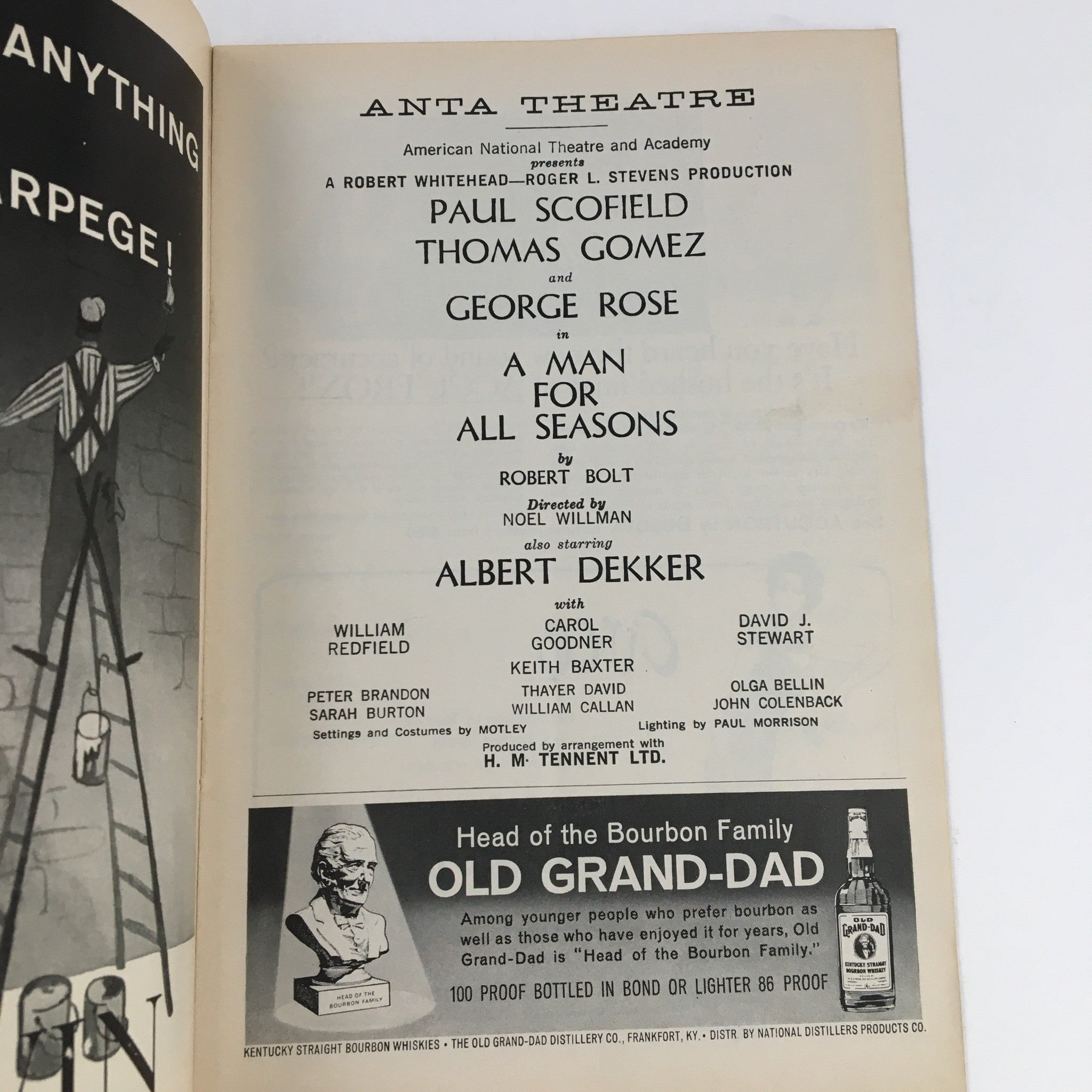 1962 Playbill Anta Theater Present Paul Scofield in A Man For All Seasons