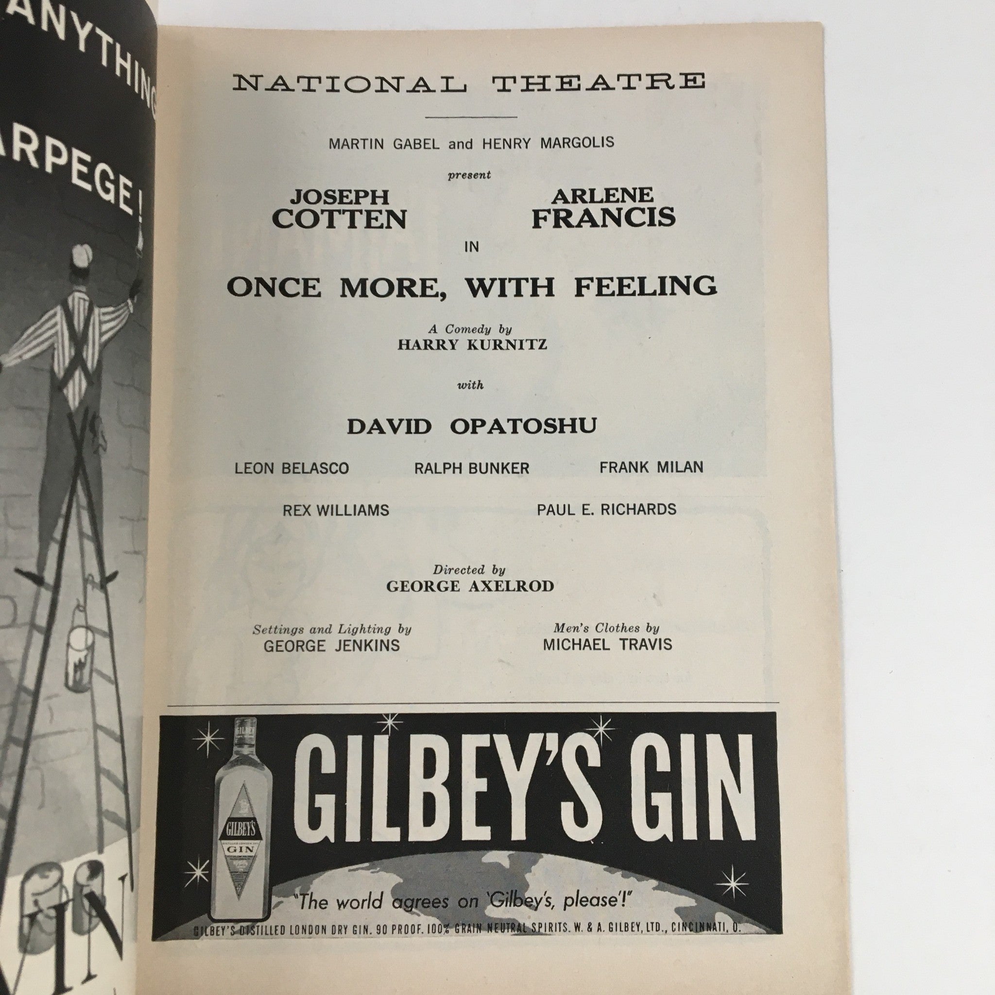 1959 Playbill National Theatre Present Joseph Cotten in Once More, With Feeling