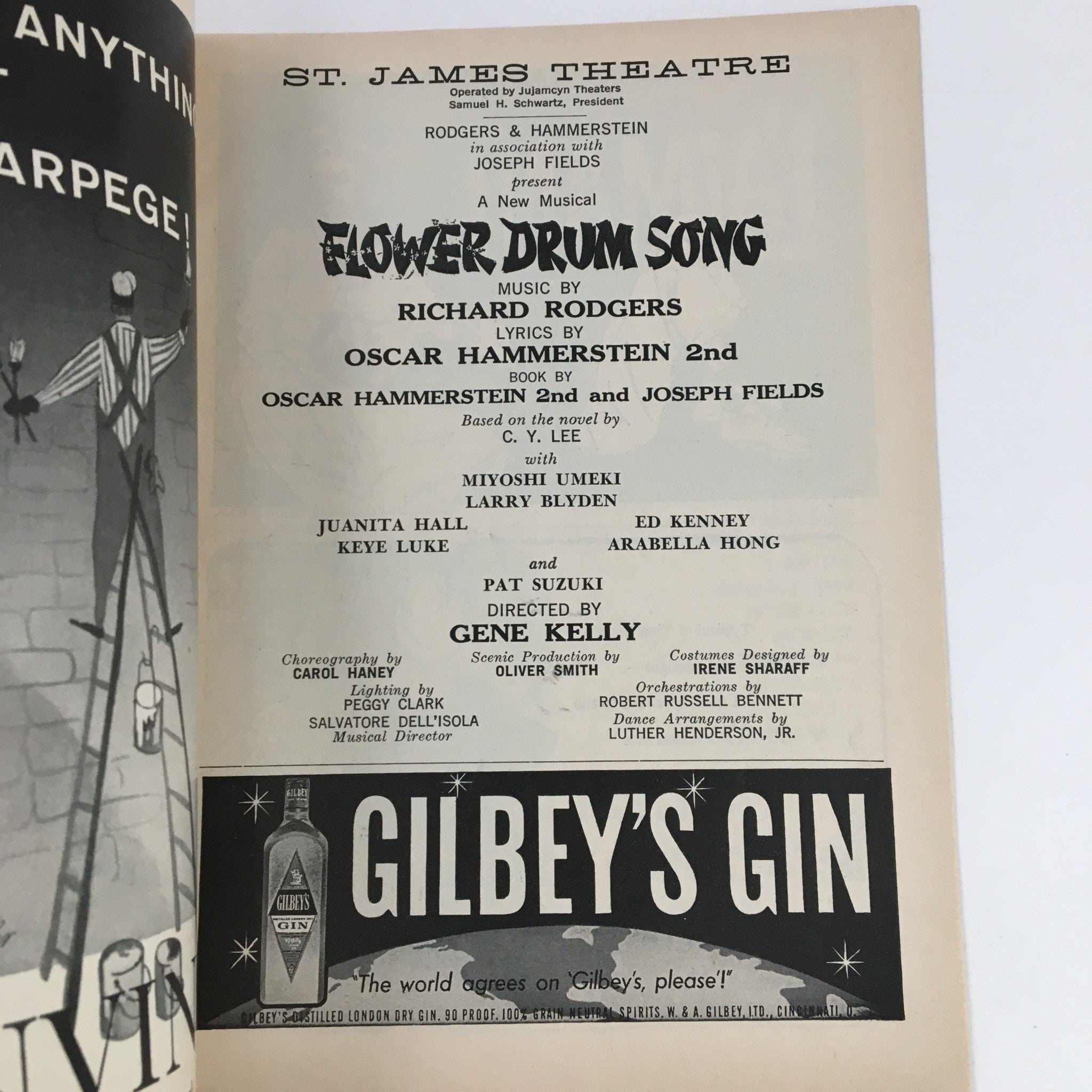 1959 Playbill St. James Theatre Present Flower Drum Song by Gene Kelly