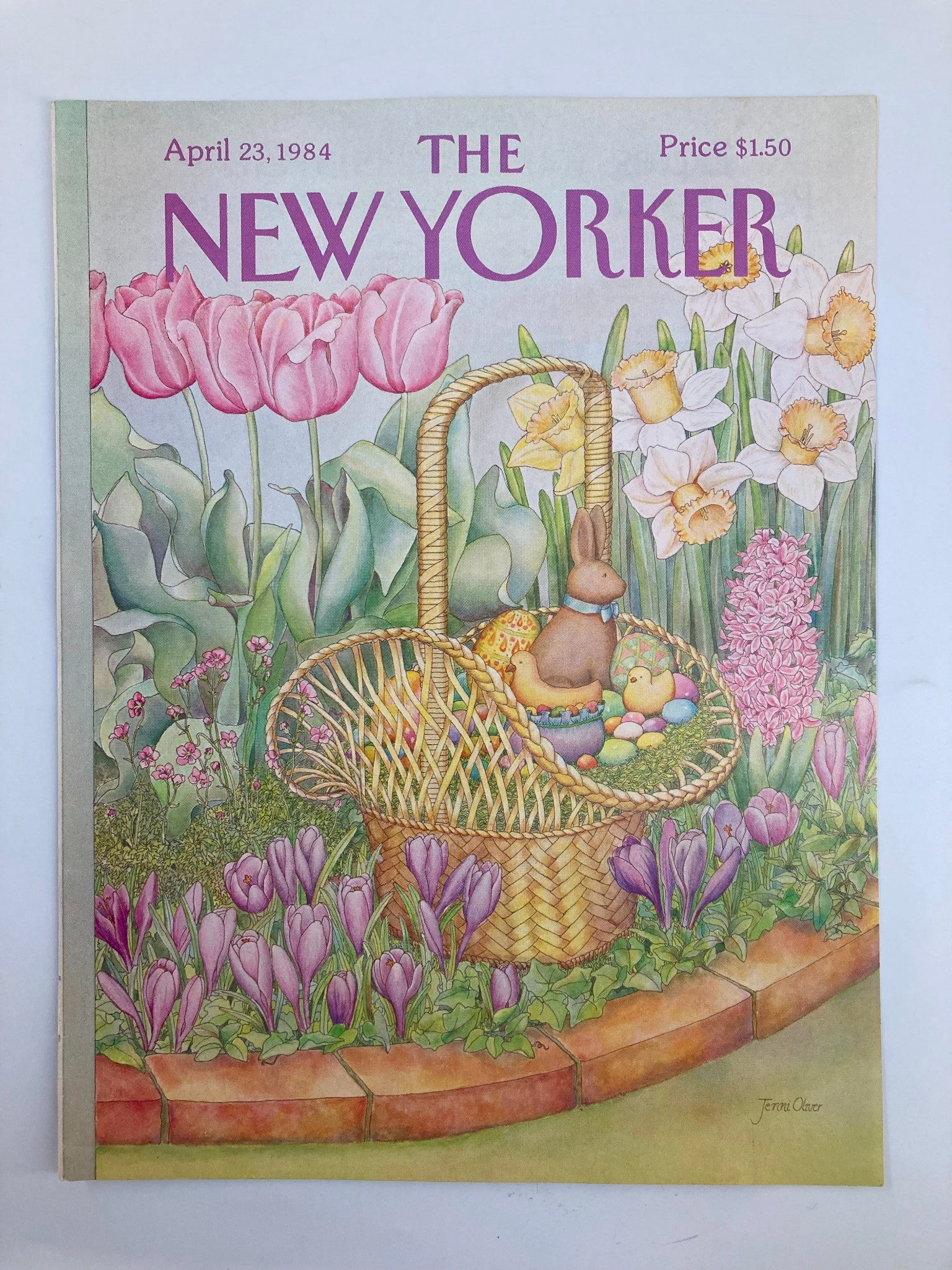 ?"COVER ONLY The New Yorker April 23 1984 Easter Bunny Basket by Jenni Oliver