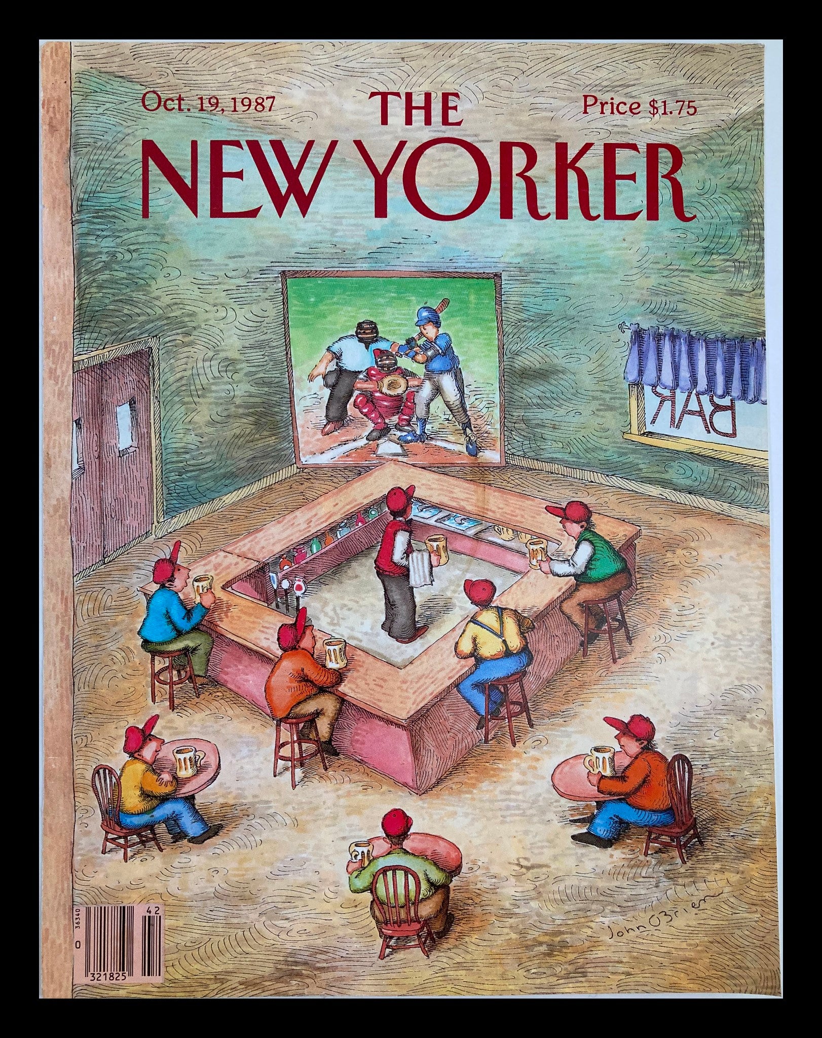 COVER ONLY The New Yorker October 19 1987 Baseball Game by John O'Brien No Label