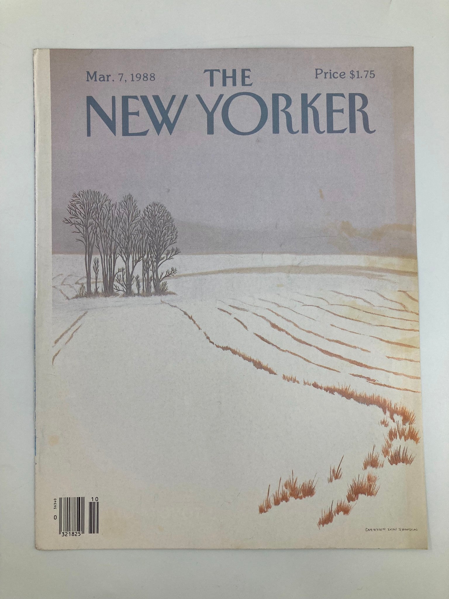 COVER ONLY The New Yorker March 7 1988 White Pasture by Gretchen Dow Simpson