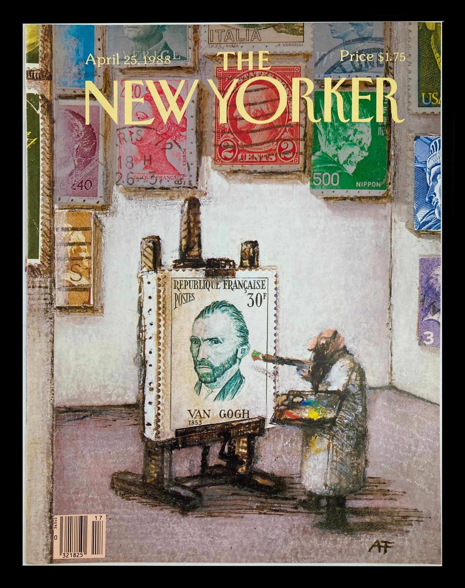 COVER ONLY The New Yorker April 25 1988 Van Gogh Stamp by Andre Francois