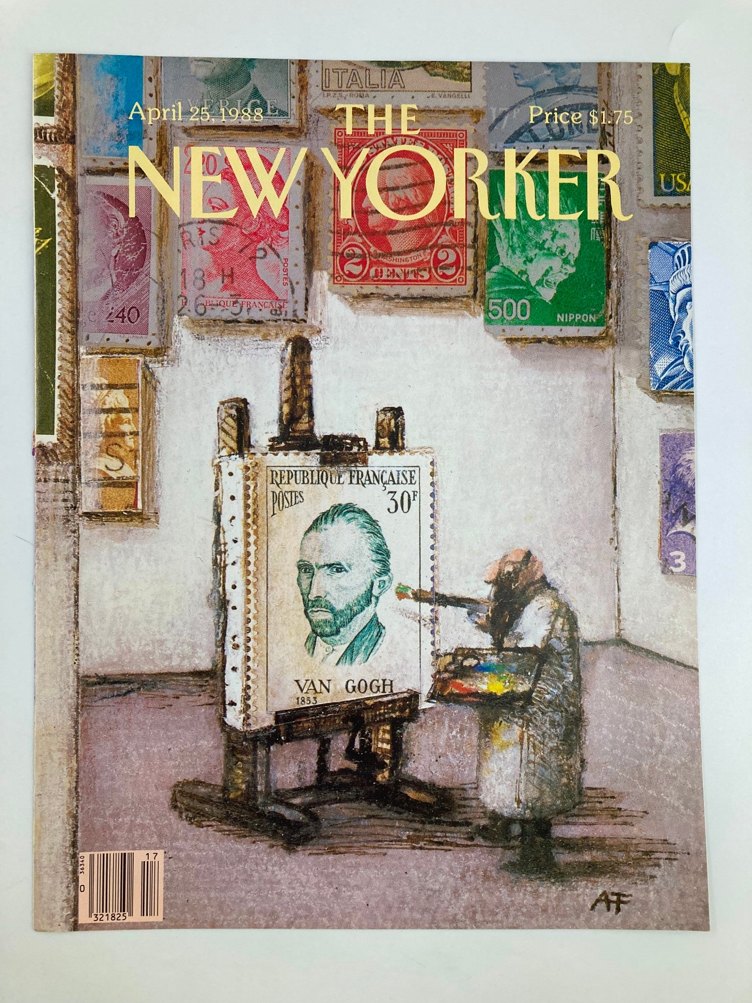 COVER ONLY The New Yorker April 25 1988 Van Gogh Stamp by Andre Francois