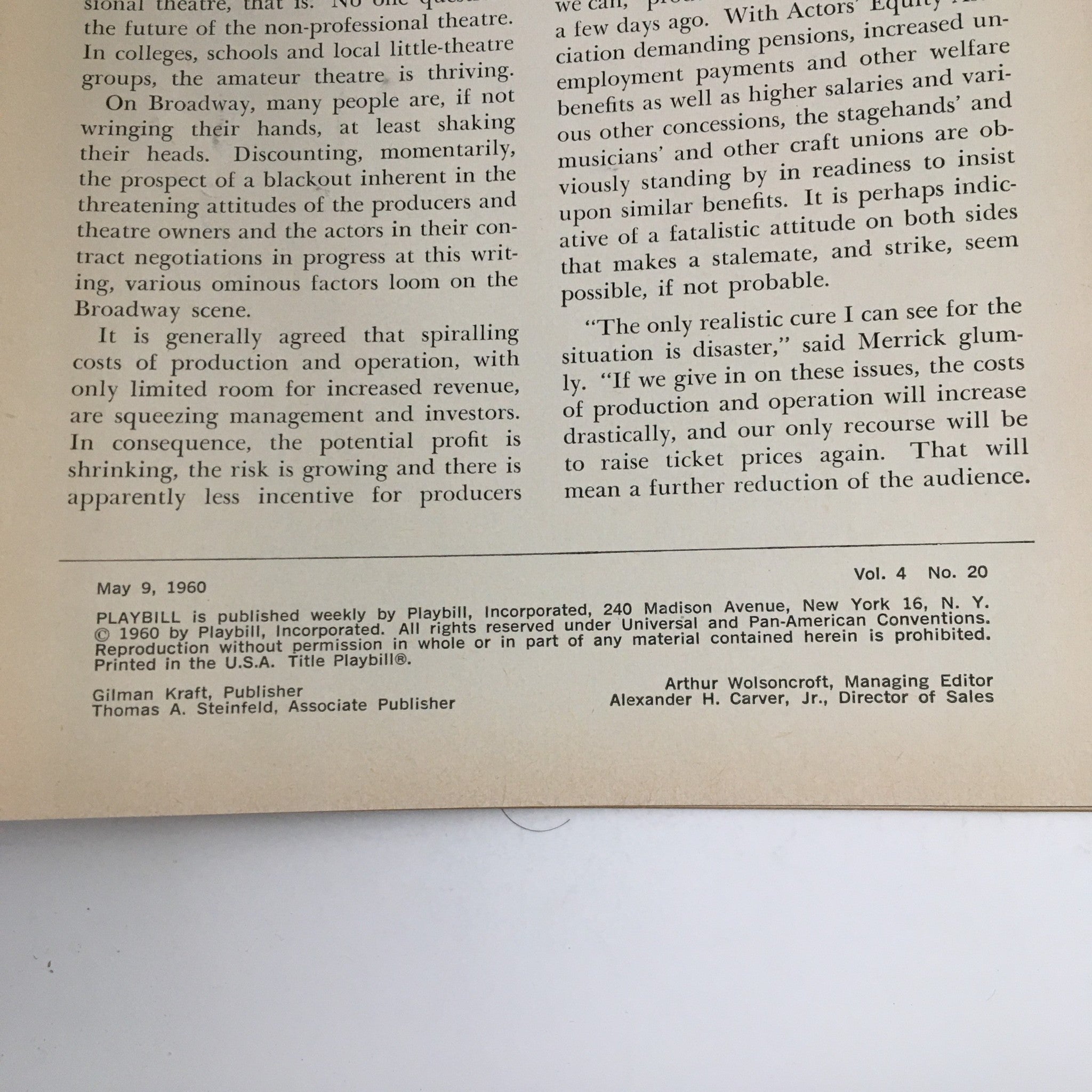 1960 Playbill Morosco Theatre Presents Lee Tracy in Gore Vidal The Best Man