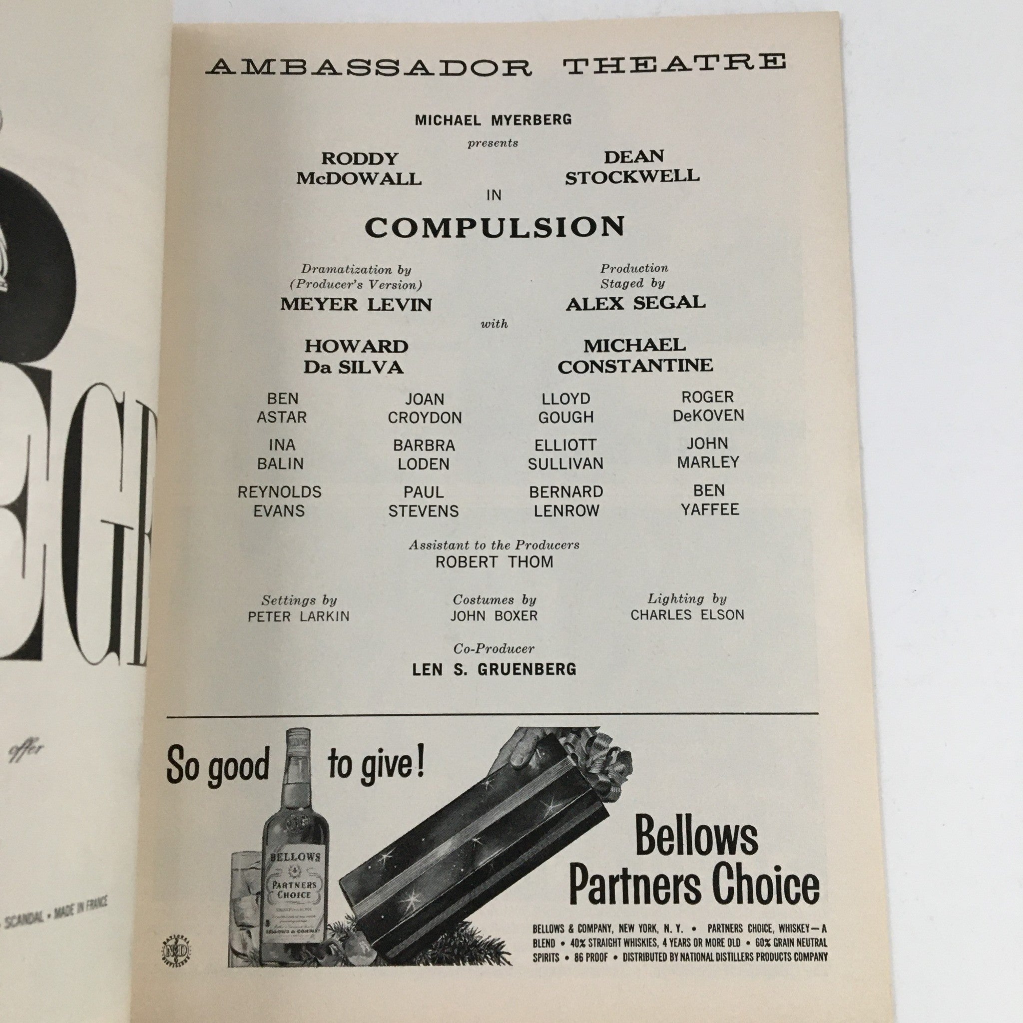 1957 Playbill Ambassador Theatre Present Michael Myerberg in Compulsion