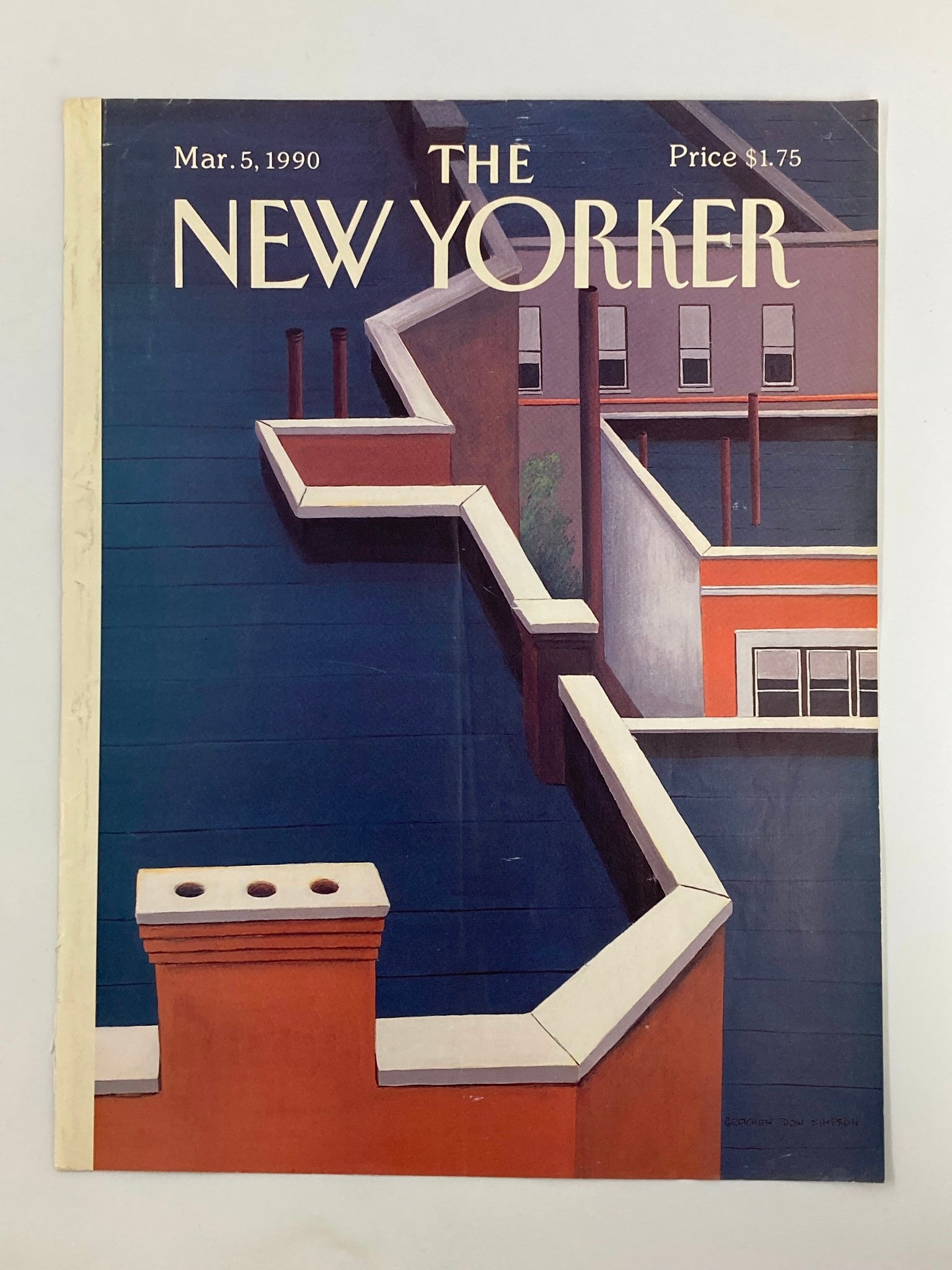 COVER ONLY The New Yorker March 5 1990 Roofdeck Blues by Gretchen Dow Simpson