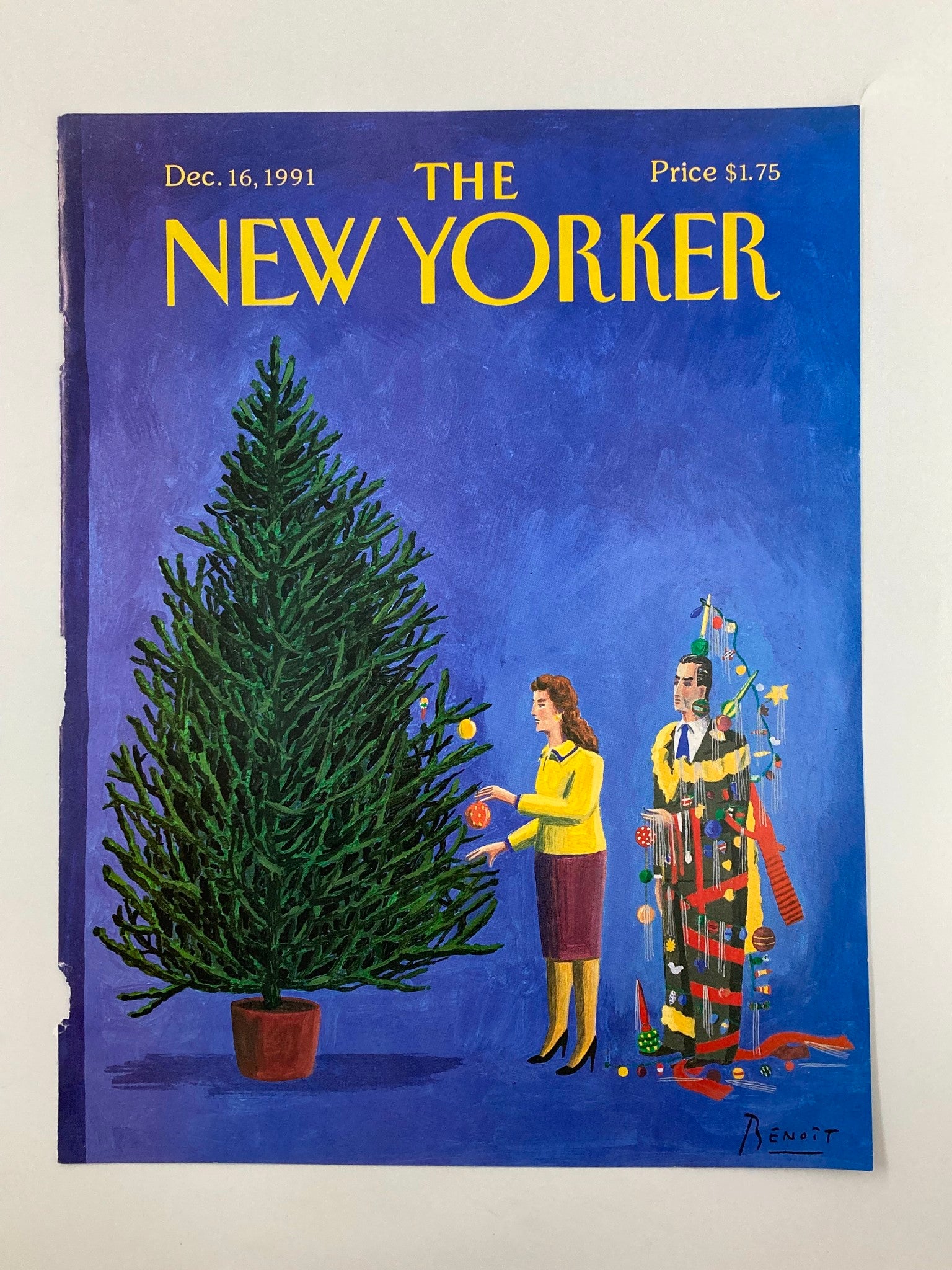 COVER ONLY The New Yorker December 16 1991 Christmas Pot by Benoit van Innis