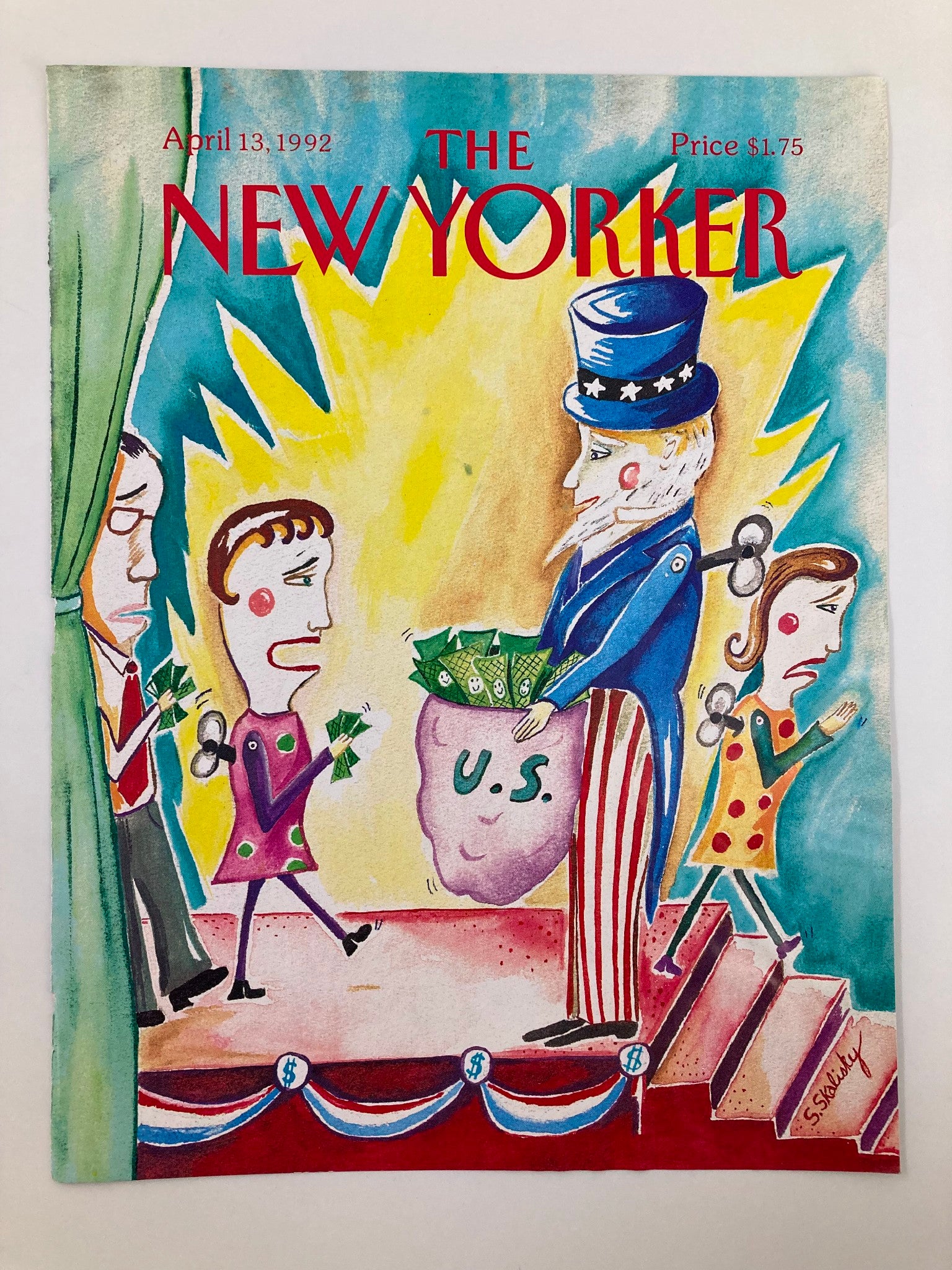 COVER ONLY The New Yorker April 13 1992 Money Donation by Stephanie Skalisky