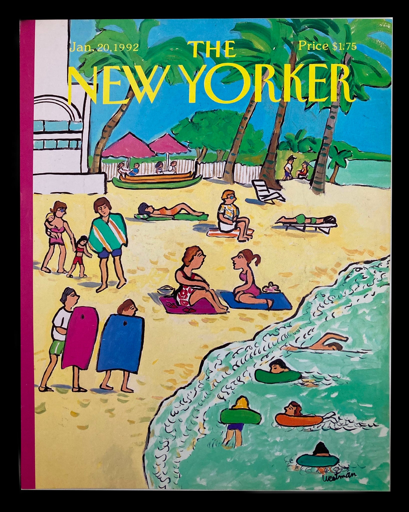 COVER ONLY The New Yorker January 20 1992 Beachgoers by Barbara Westman No Label