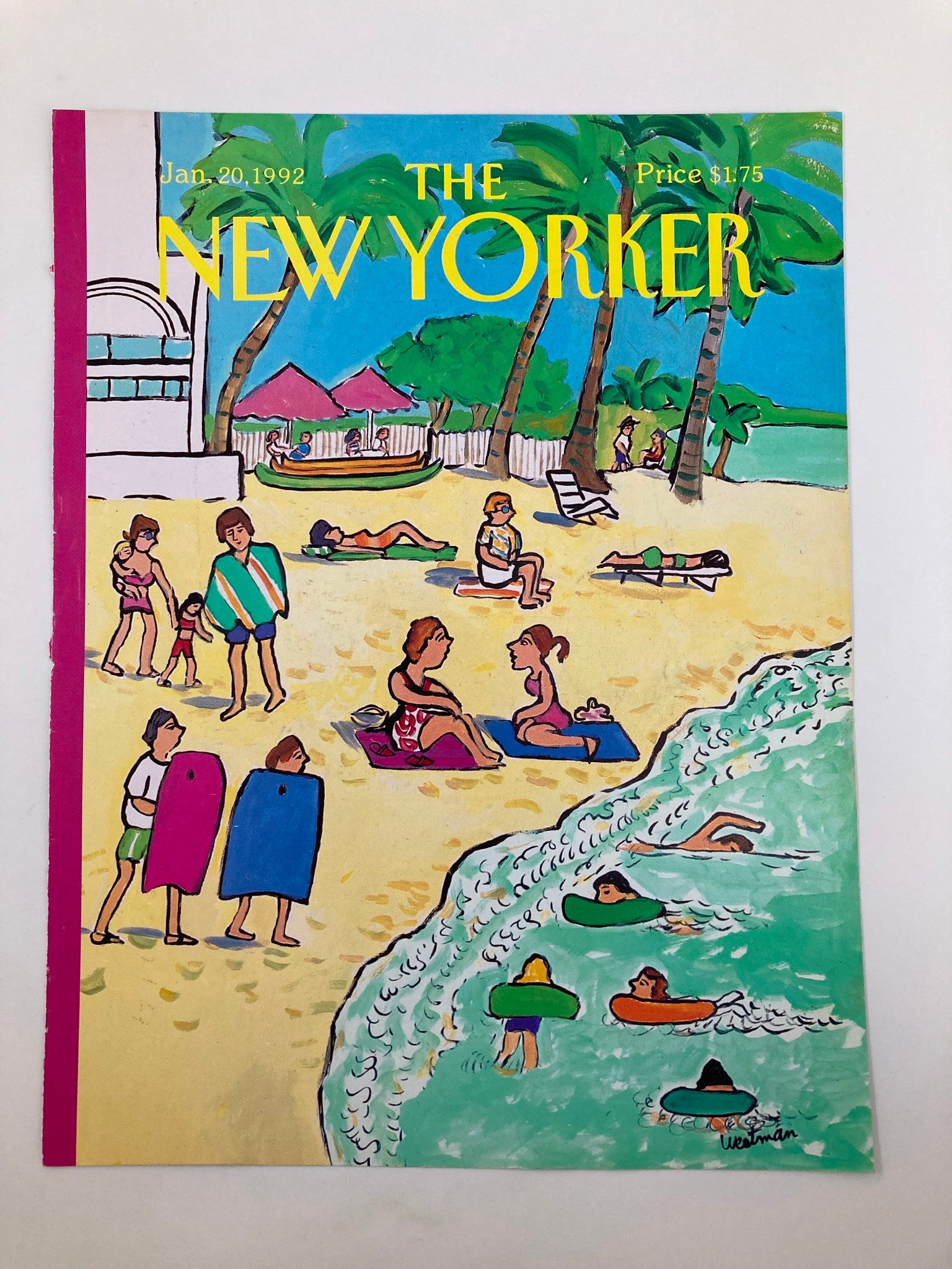 COVER ONLY The New Yorker January 20 1992 Beachgoers by Barbara Westman No Label