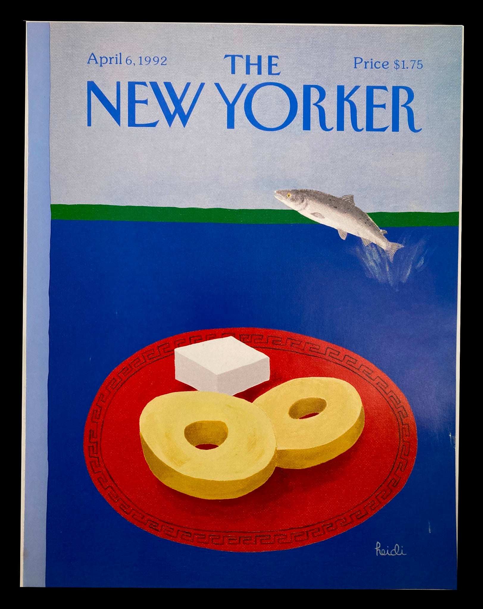 COVER ONLY The New Yorker April 6 1992 Bass Fish by Heidi Goennel No Label