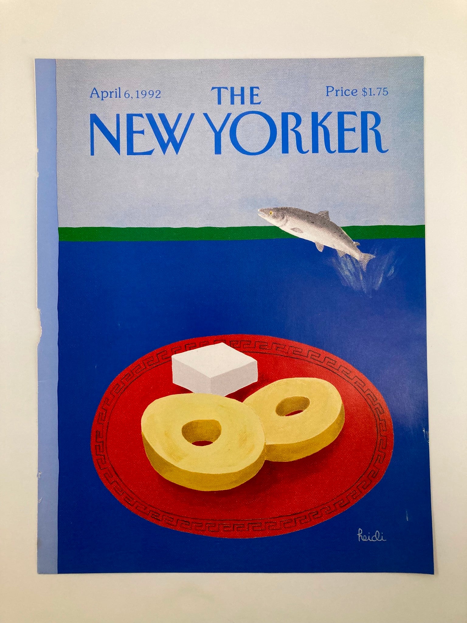 COVER ONLY The New Yorker April 6 1992 Bass Fish by Heidi Goennel No Label