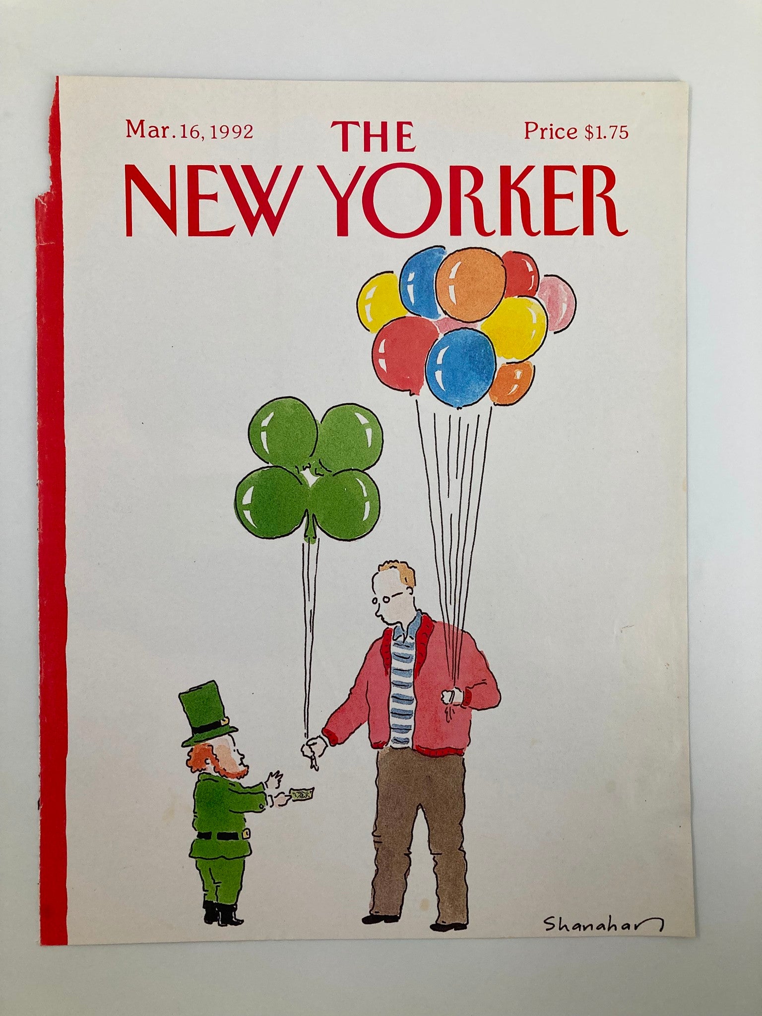 COVER ONLY The New Yorker March 16 1992 St. Patrick's Day by Danny Shanahan