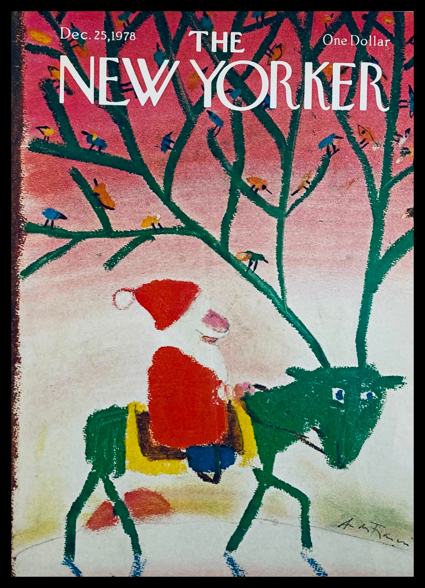 COVER ONLY The New Yorker December 25 1978 Santa & a Reindeer by Andrei Francois