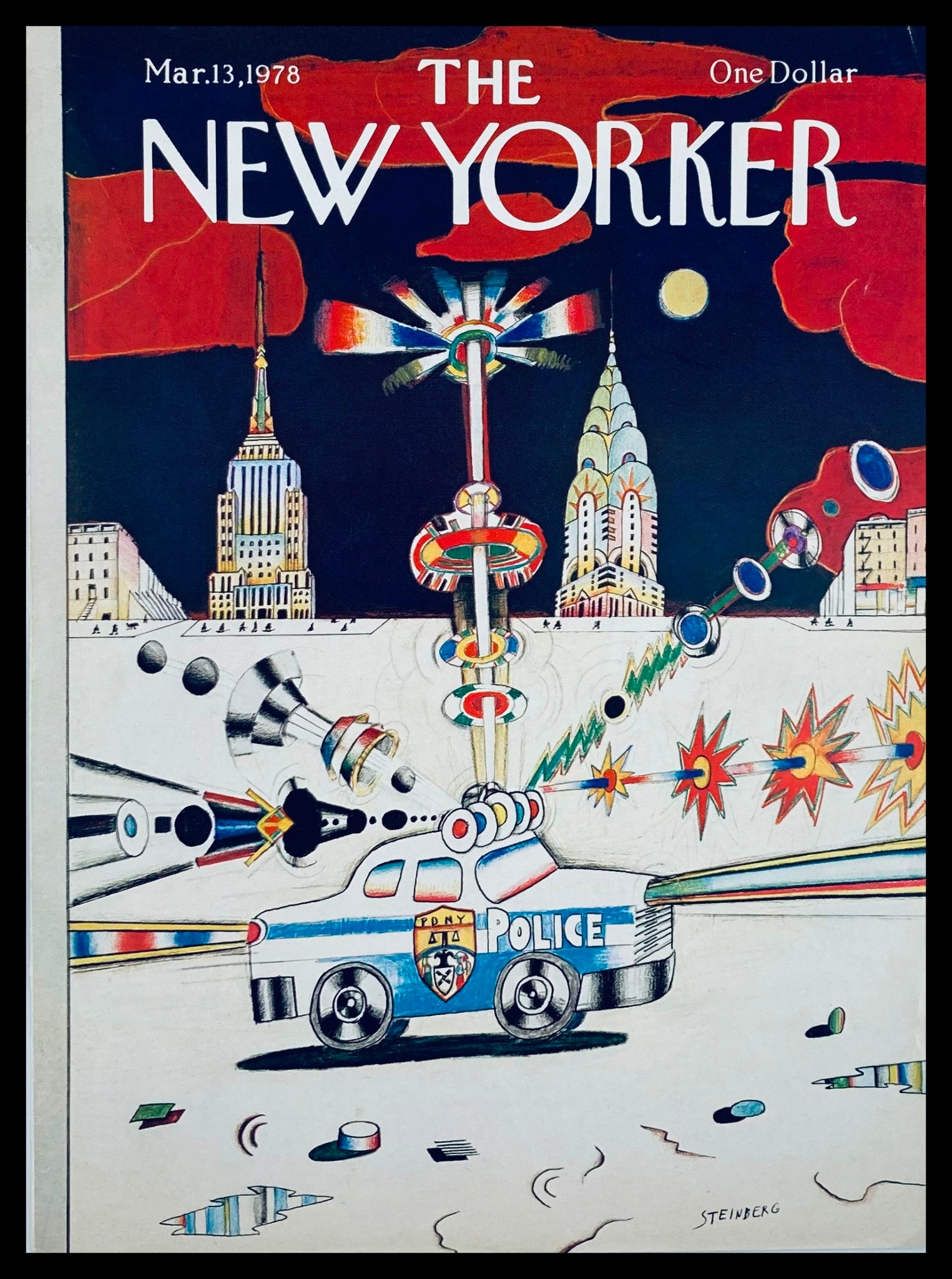 COVER ONLY The New Yorker March 13 1978 A Police Car by Saul Steinberg No Label