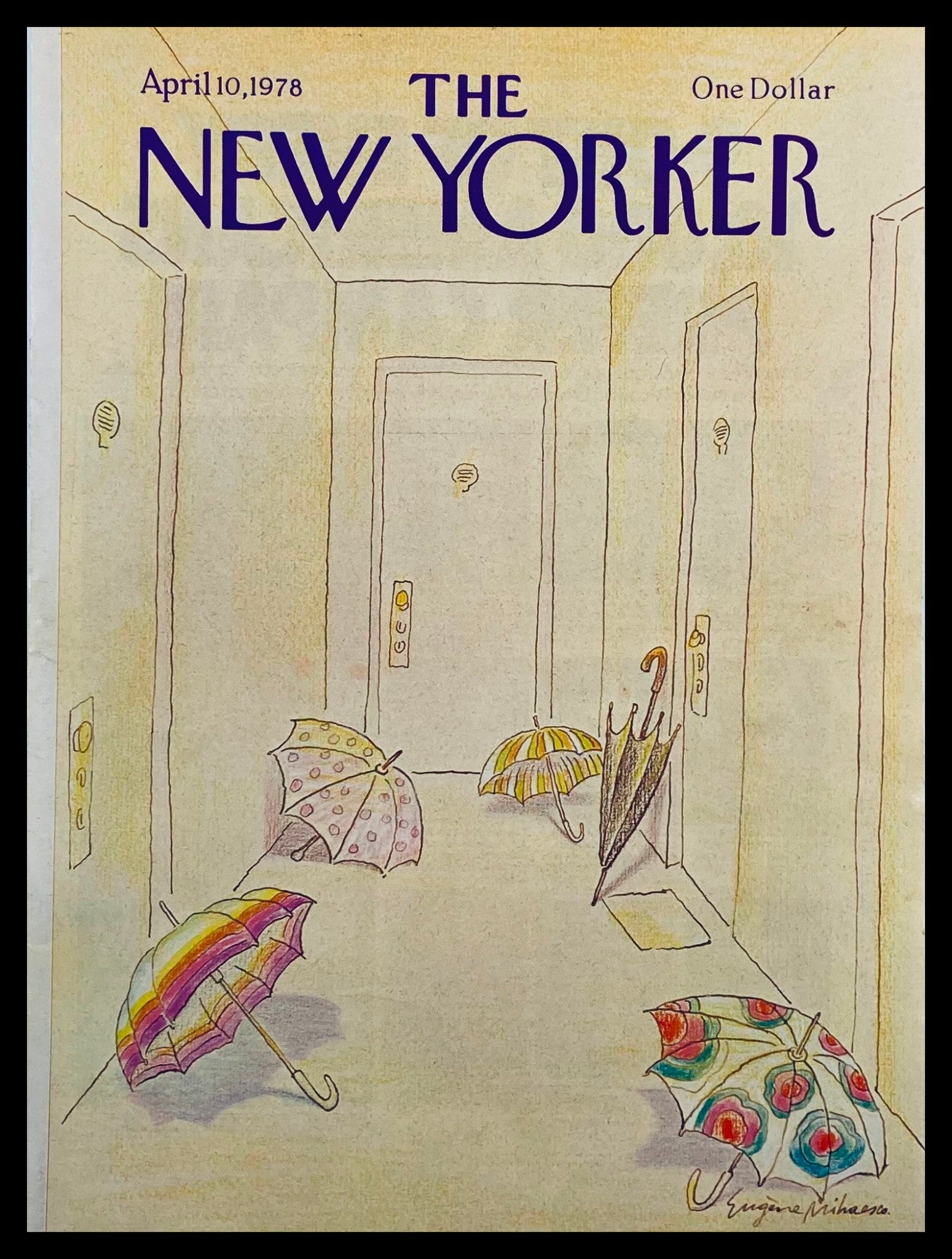 COVER ONLY The New Yorker April 10 1978 Umbrellas by Eugene Miahesco No Label