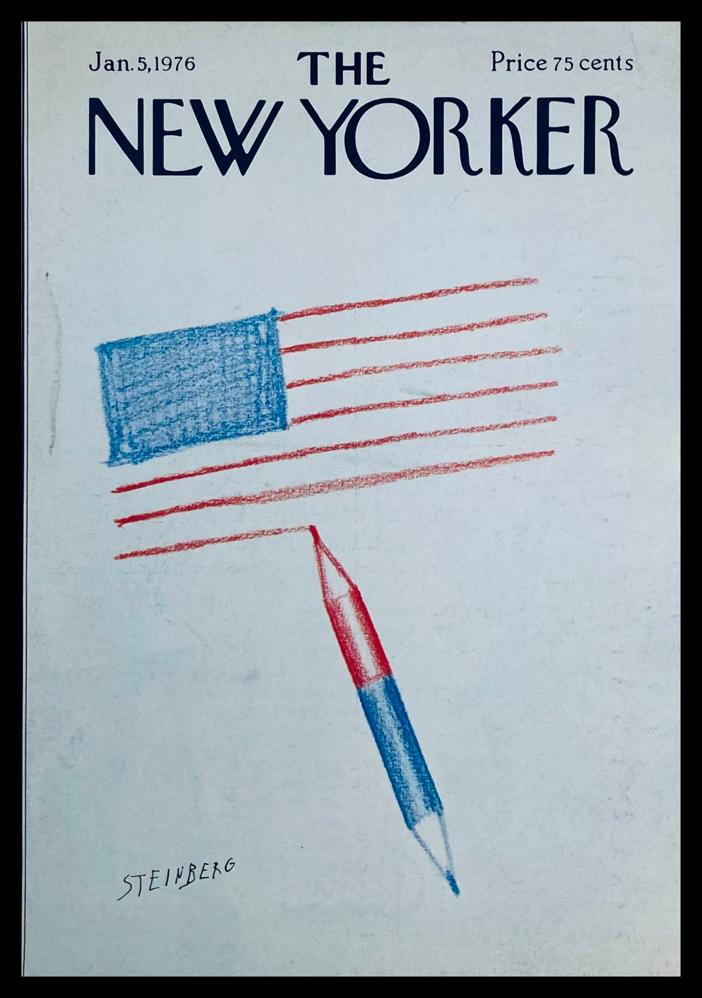 COVER ONLY The New Yorker January 5 1976 Blue and Red by Saul Steinberg No Label