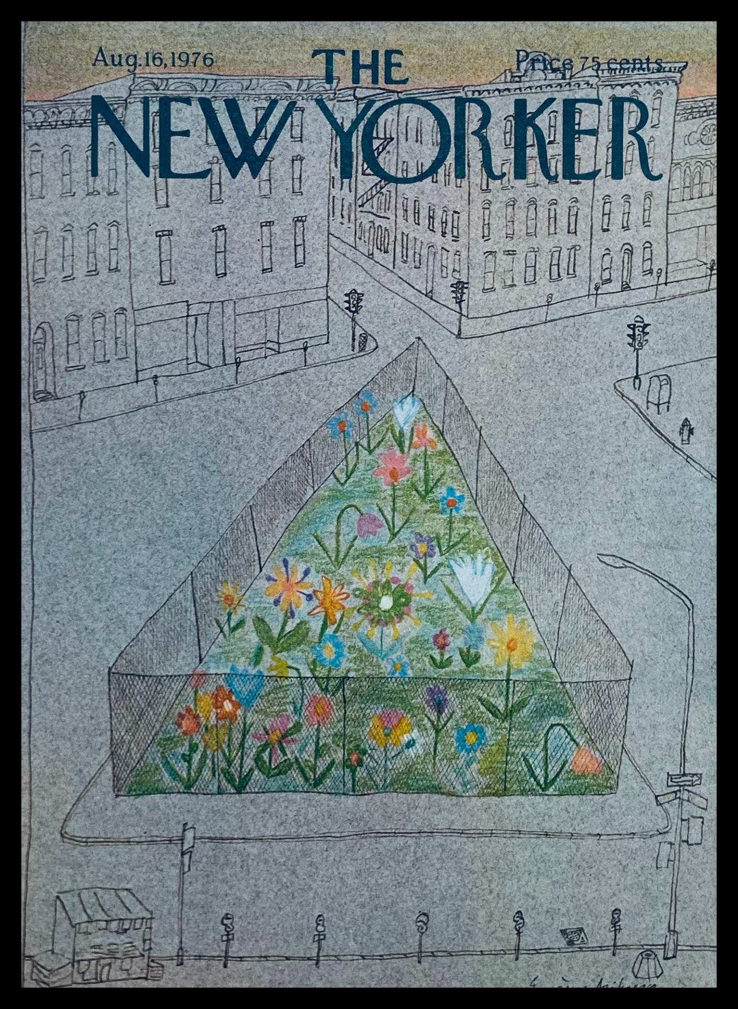 COVER ONLY The New Yorker August 16 1976 Triangle Garden by Eugene Mihaesco