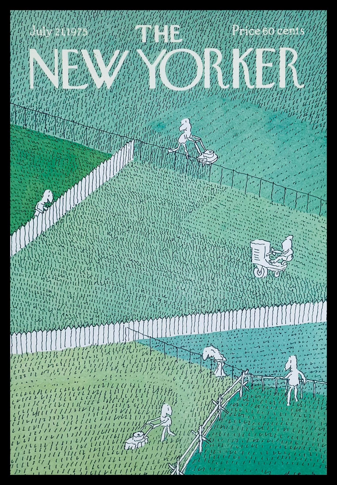 COVER ONLY The New Yorker July 21 1975 Neighbor Yards by RO Blechman No Label