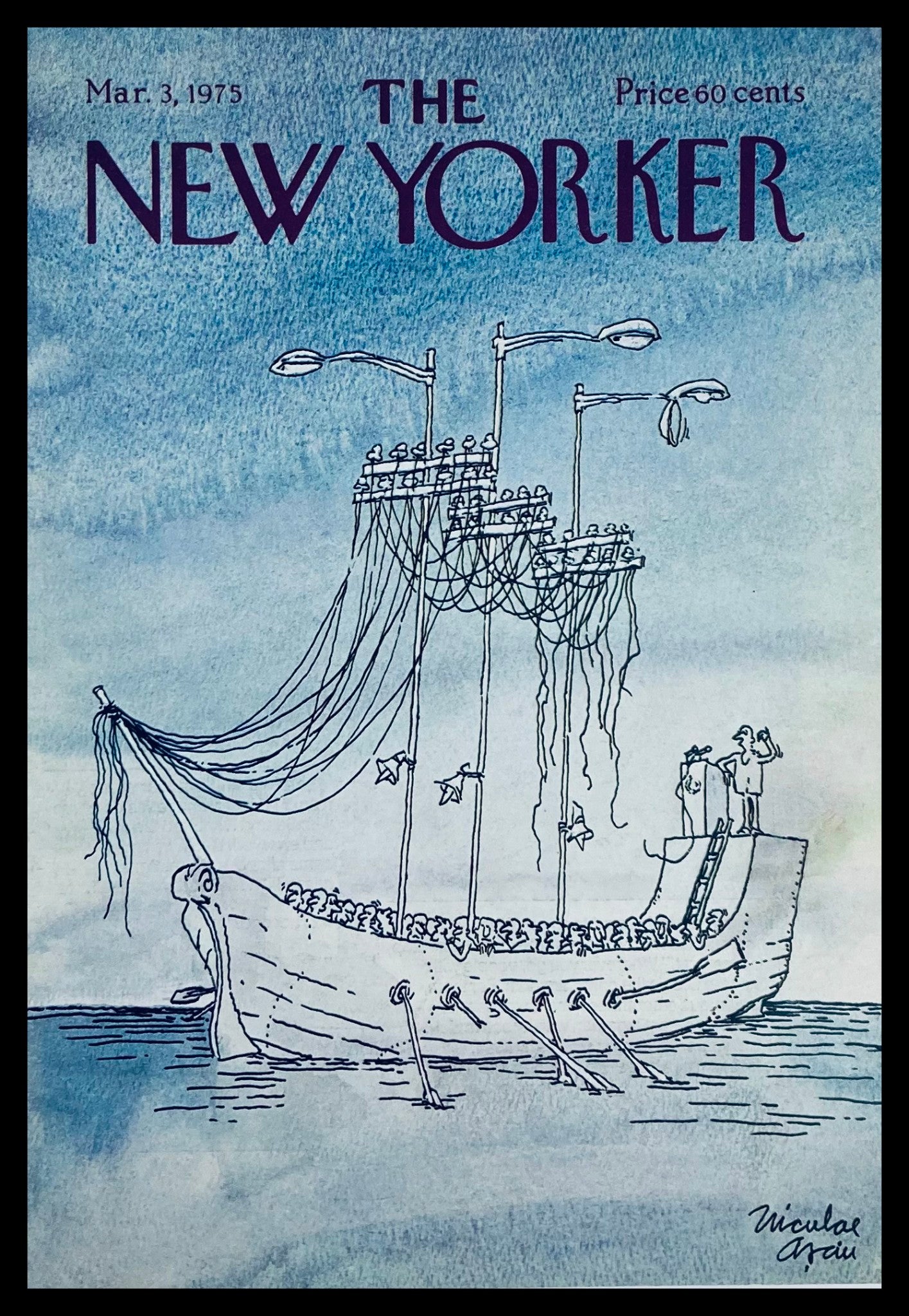 COVER ONLY The New Yorker March 3 1975 Full Ship by Niculae Asciu No Label