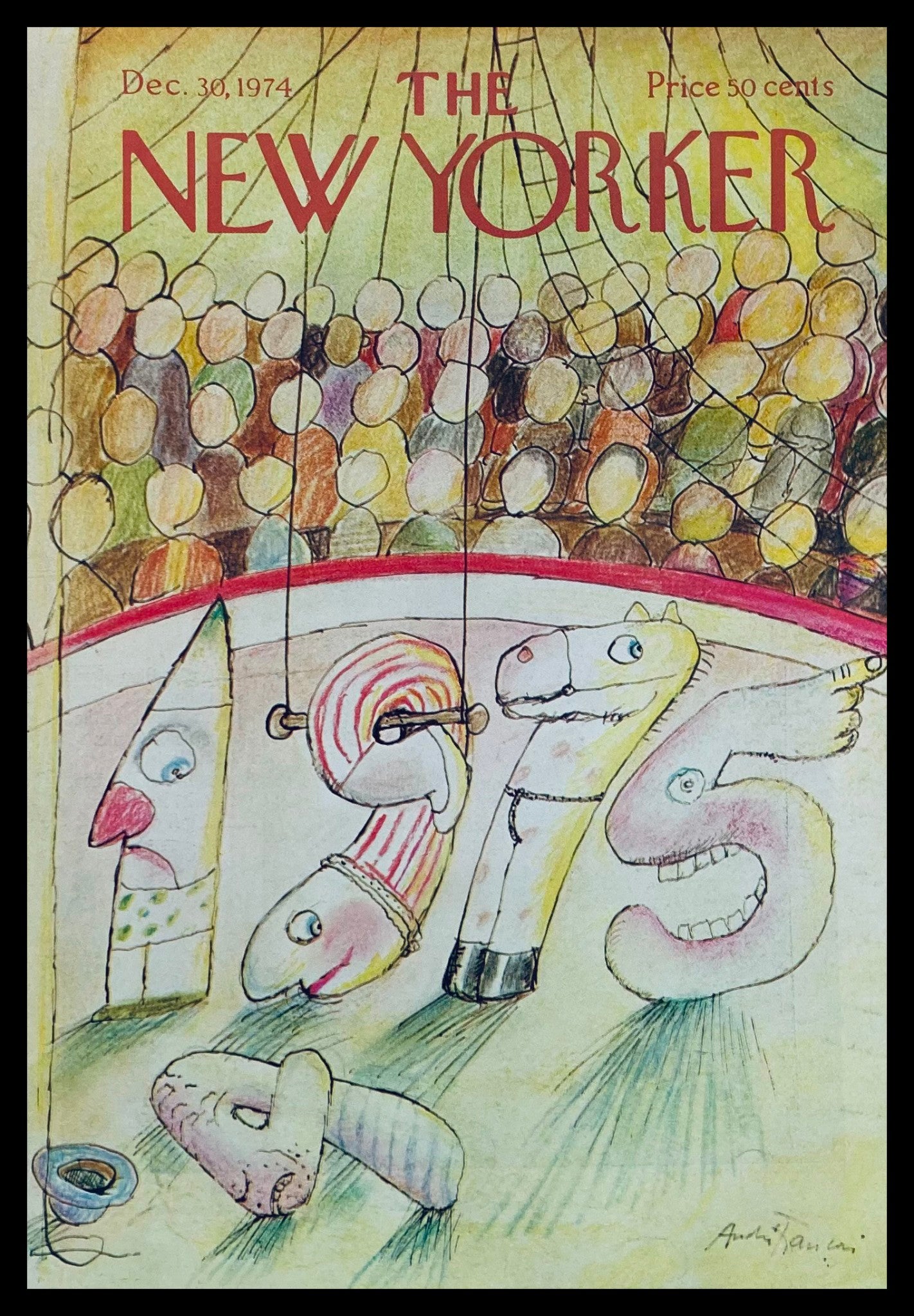 COVER ONLY The New Yorker December 30 1975 Welcoming 1975 by Andre Francois