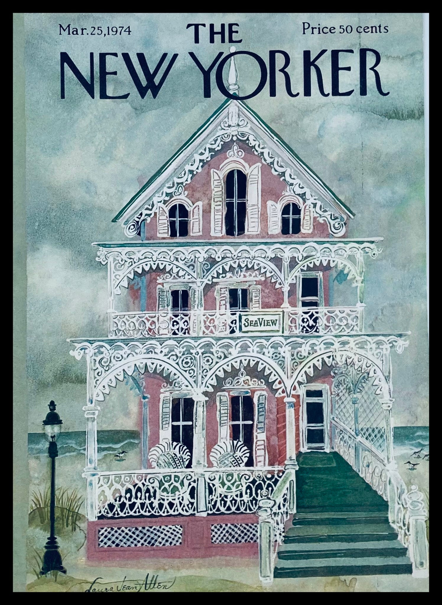 COVER ONLY The New Yorker March 25 1974 Lace House by Laura Jean Allen No Label