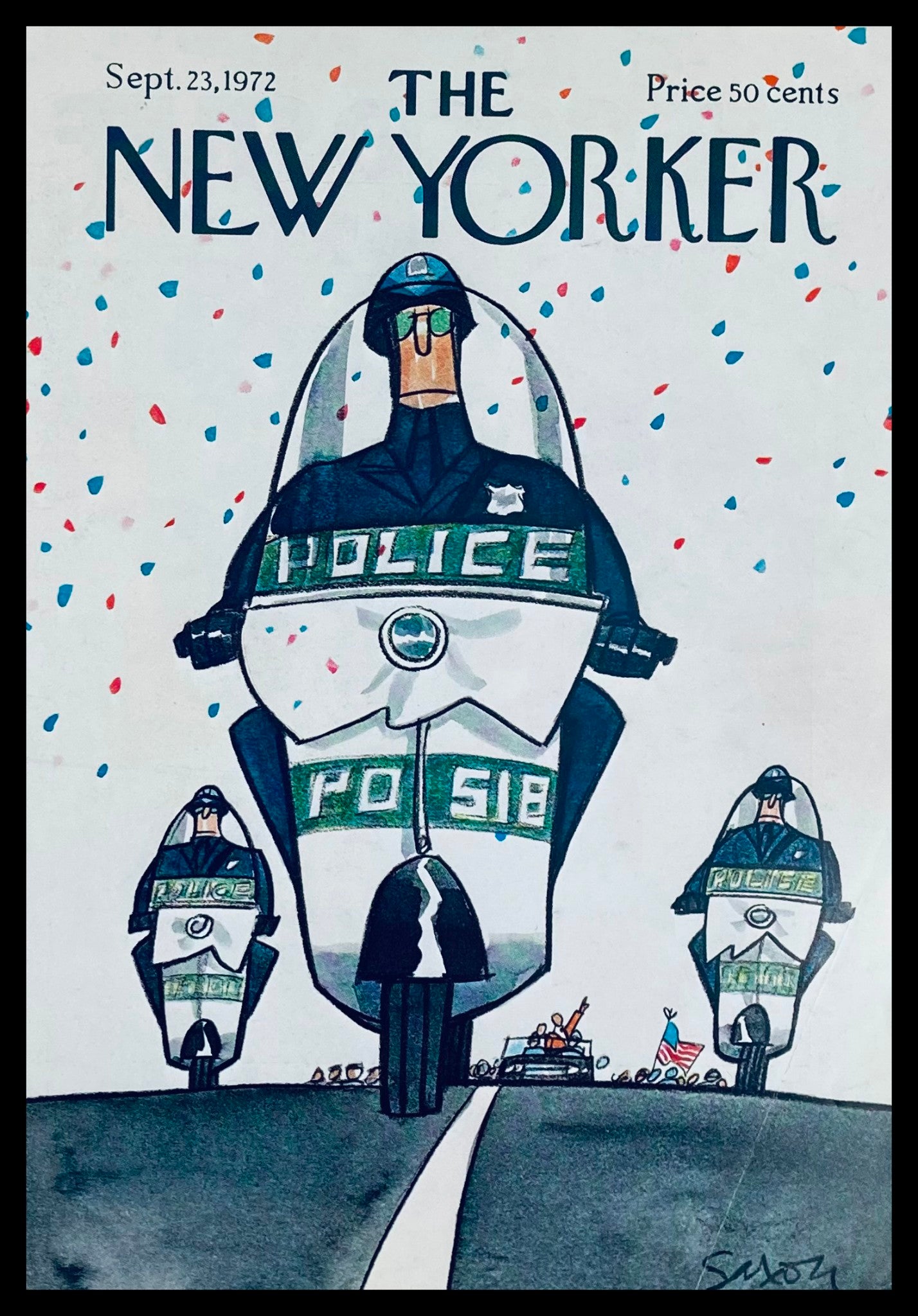 COVER ONLY The New Yorker September 23 1972 Police & Parade by Charles Saxon