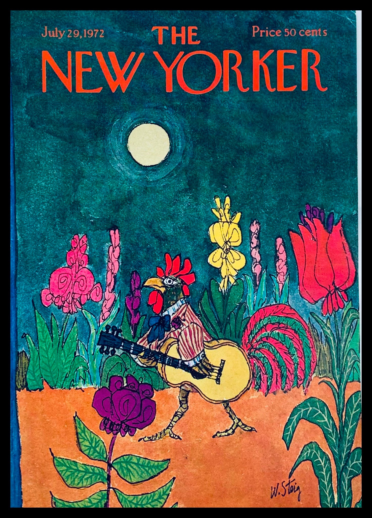 COVER ONLY The New Yorker July 28 1972 Rooster Guitar Player by William Steig