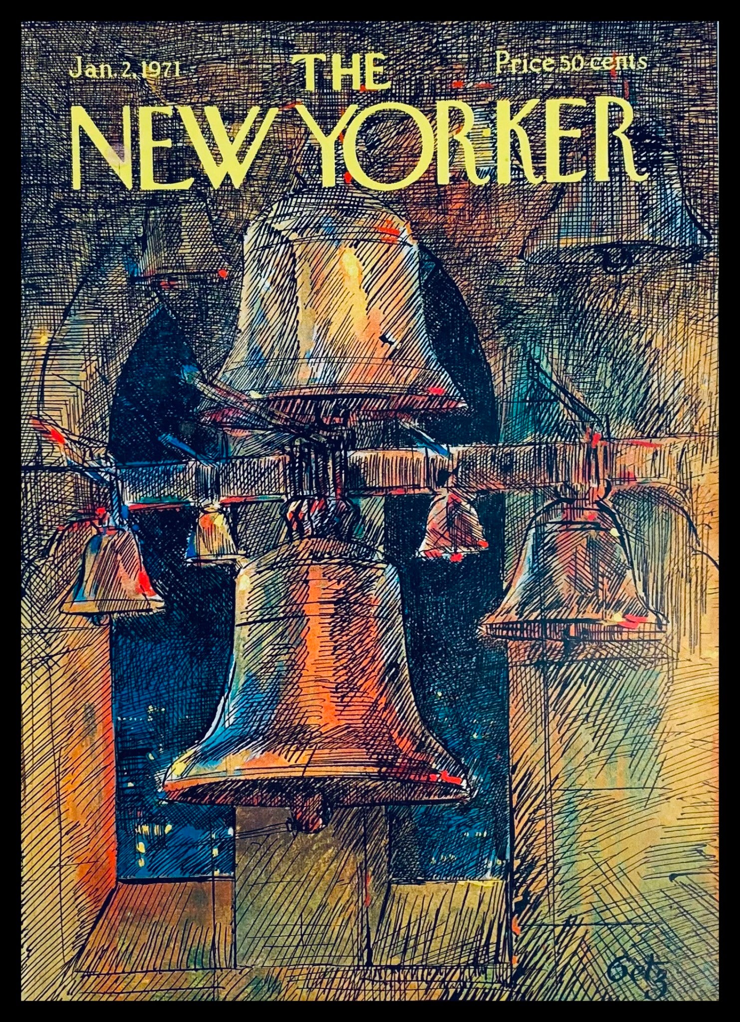 COVER ONLY The New Yorker January 2 1971 Church Bells by Arthur Getz No Label