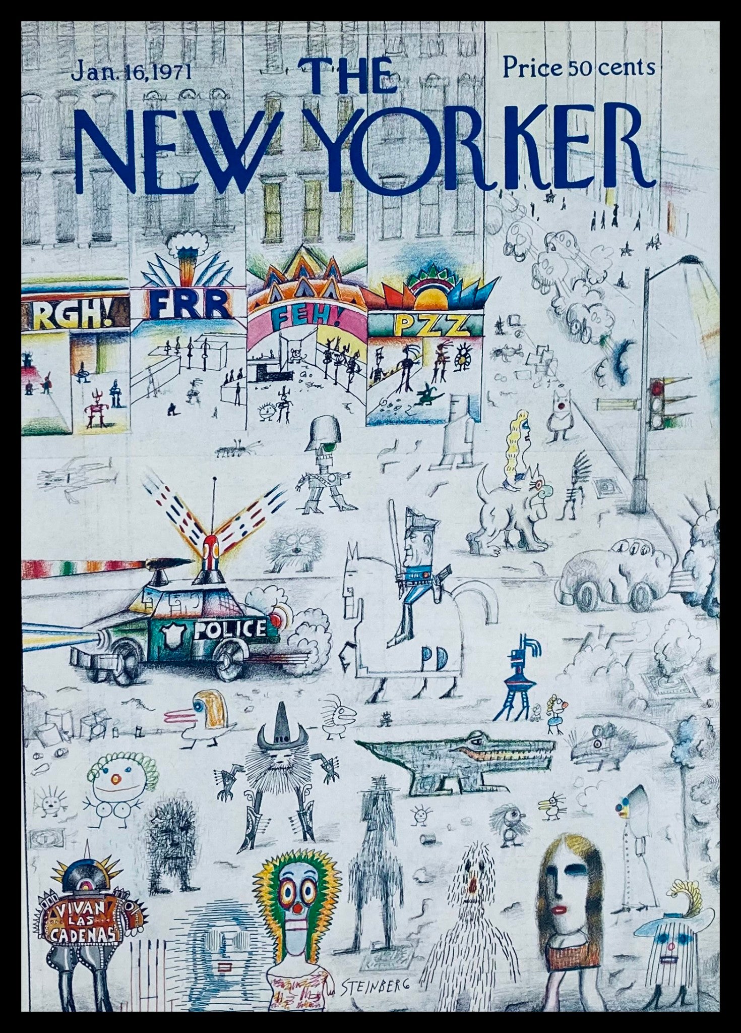 COVER ONLY The New Yorker January 16 1971 Vivan Las Cadenas by Saul Steinberg