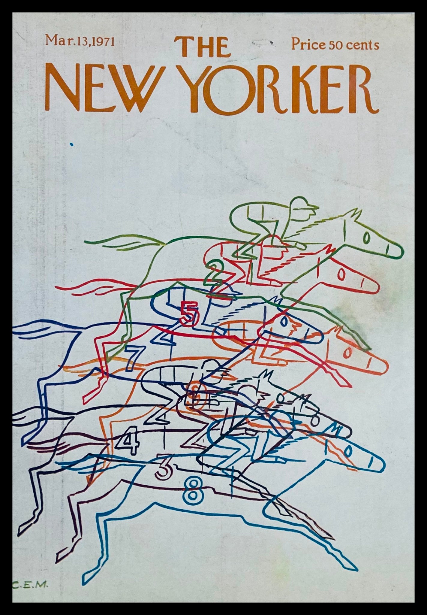 COVER ONLY The New Yorker March 13 1971 Horse Race by Charles E. Martin No Label