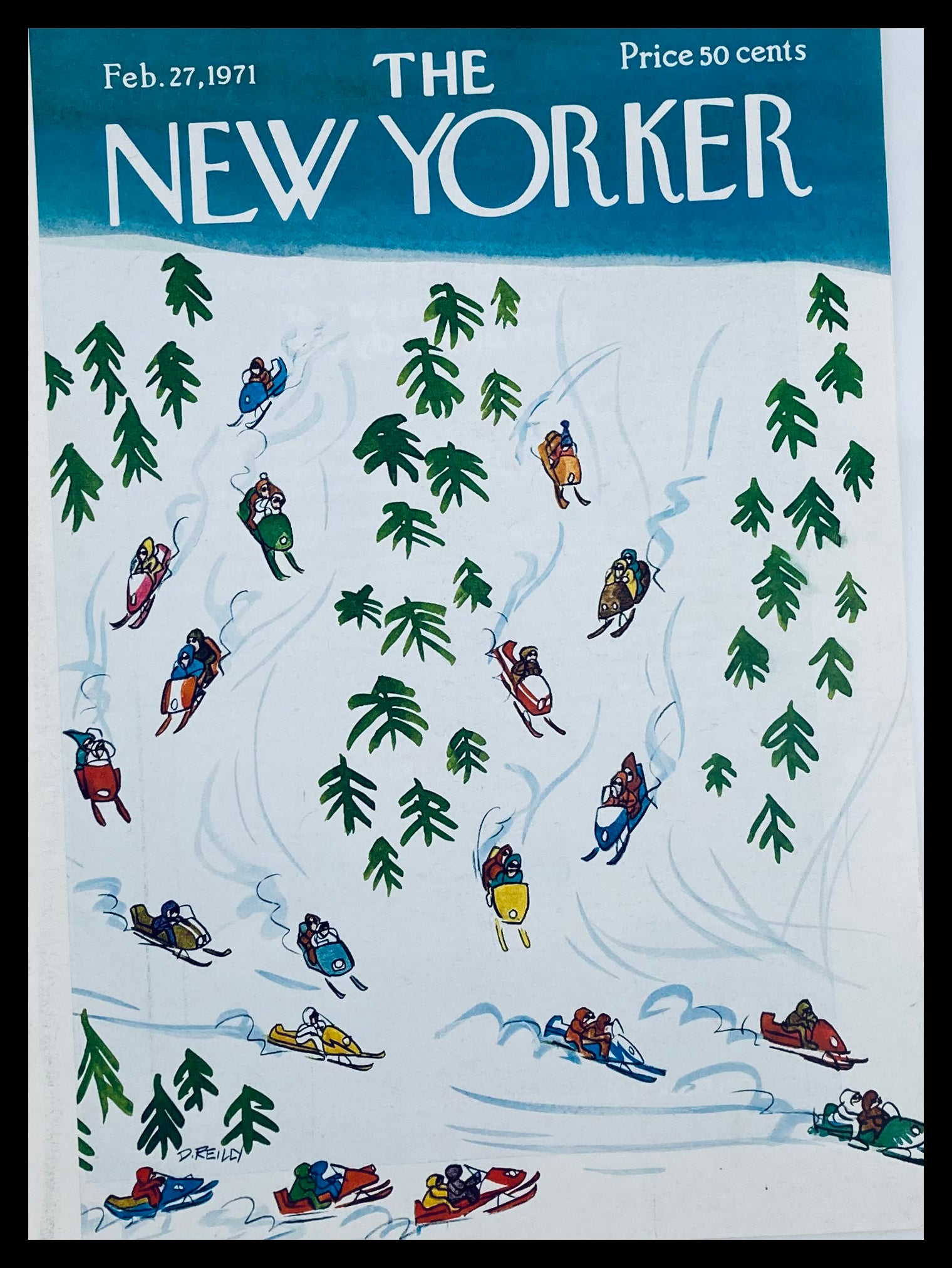 COVER ONLY The New Yorker February 27 1971 Snow Mobiles by Donald Reilly