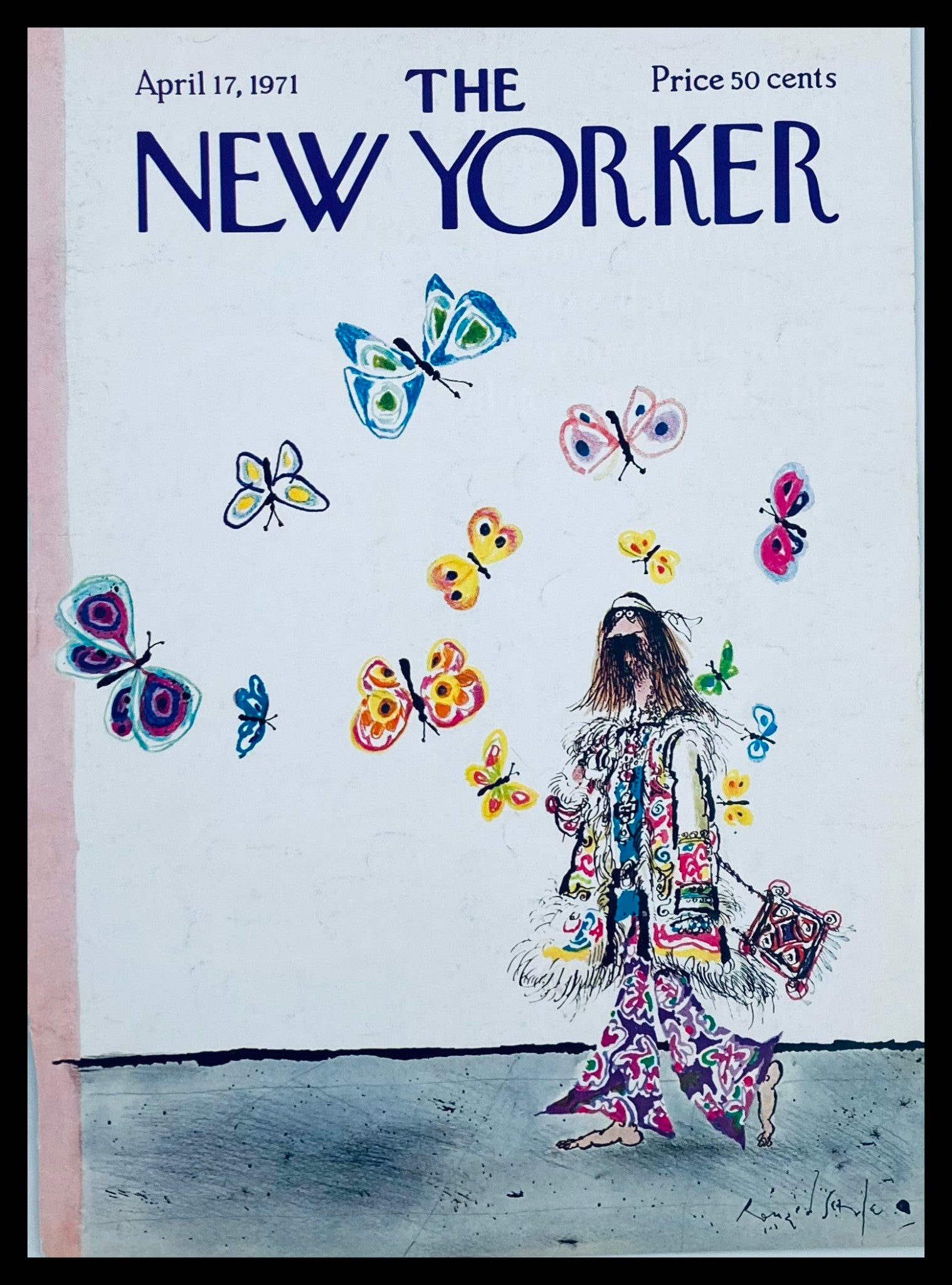 COVER ONLY The New Yorker April 17 1971 Butterflies Lead by Ronald Searle