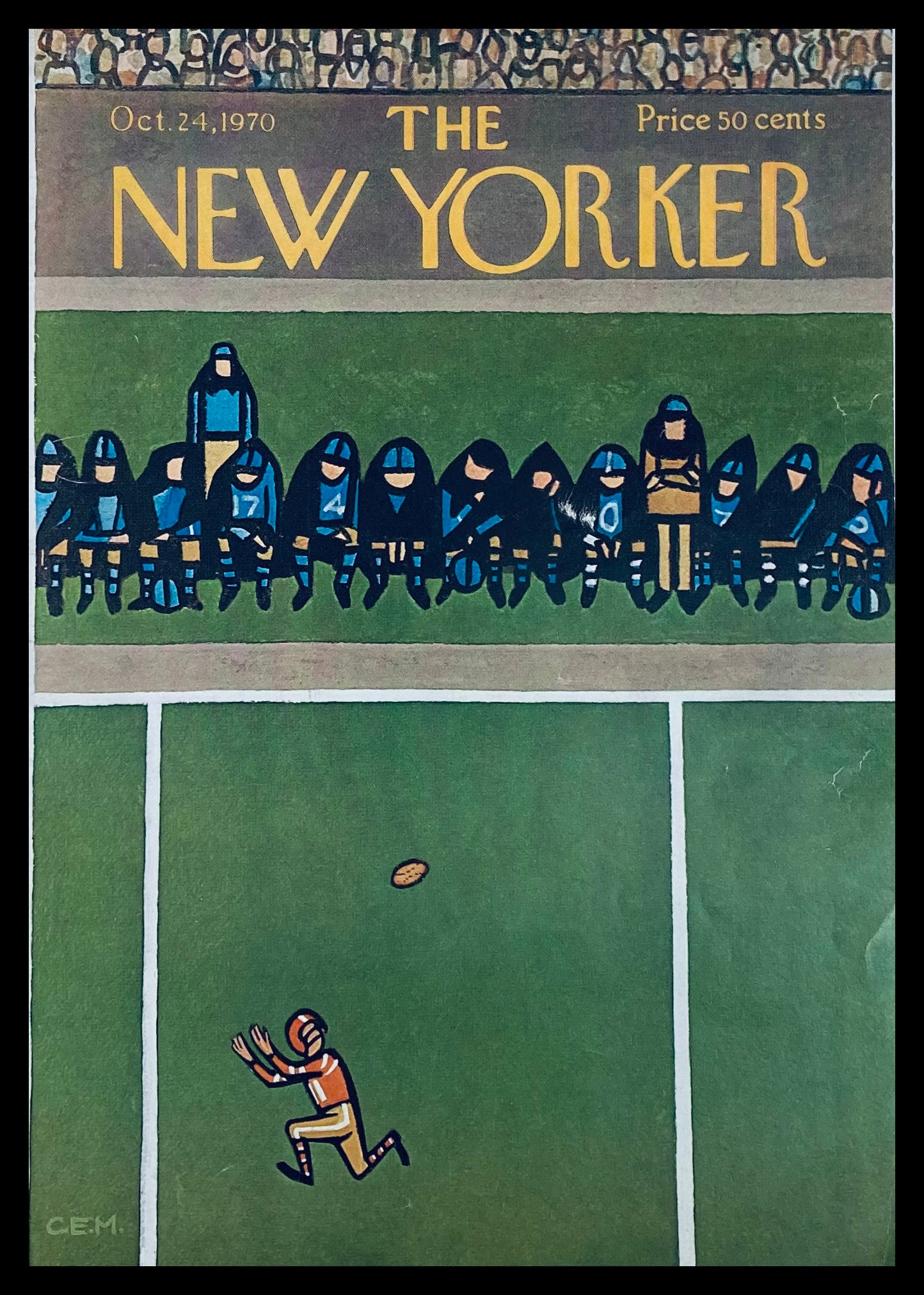 COVER ONLY The New Yorker October 24 1970 Touchdown by Charles E. Martin