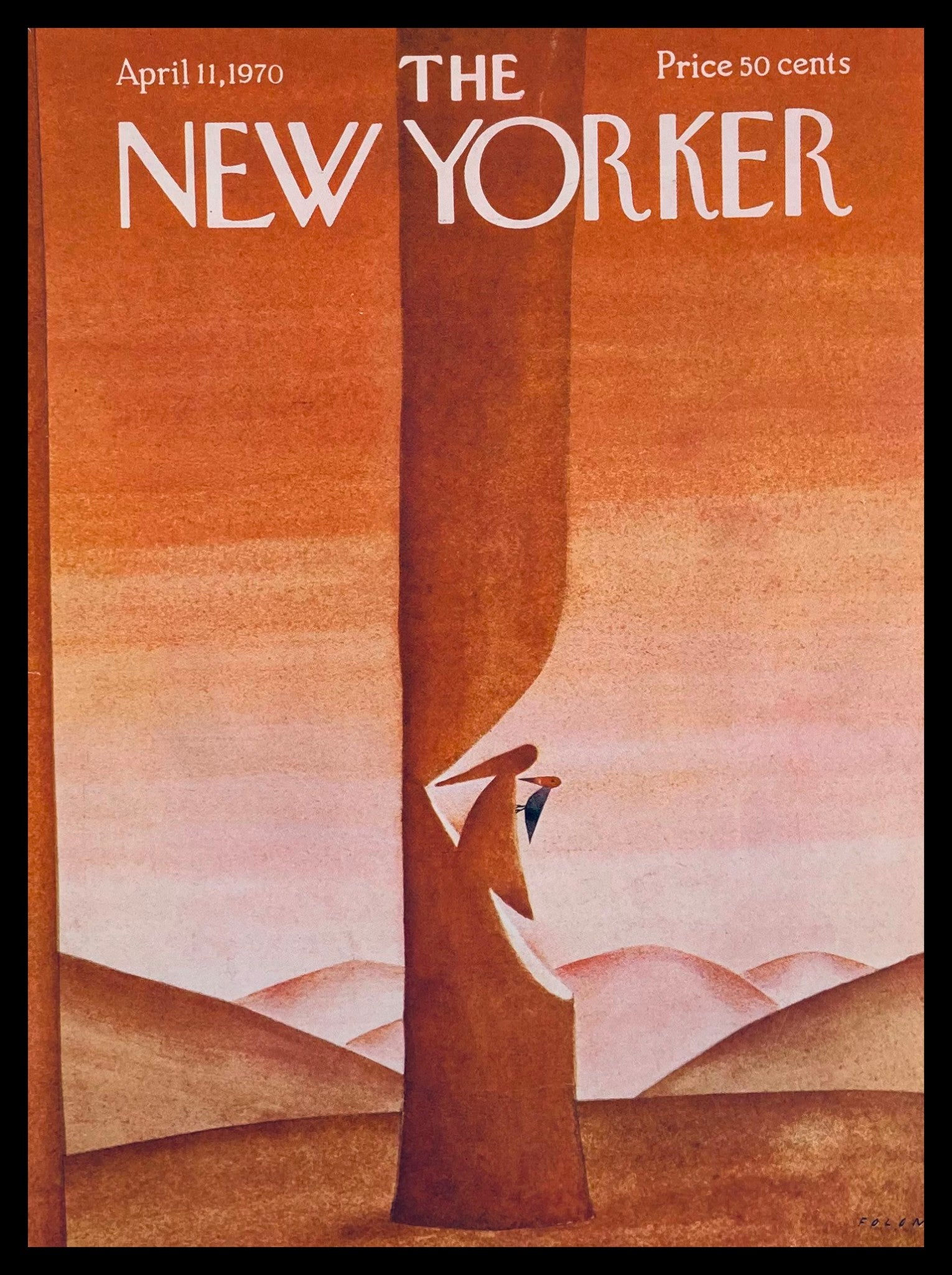 COVER ONLY The New Yorker April 11 1970 Woodpecker by Jean-Michel Folon No Label