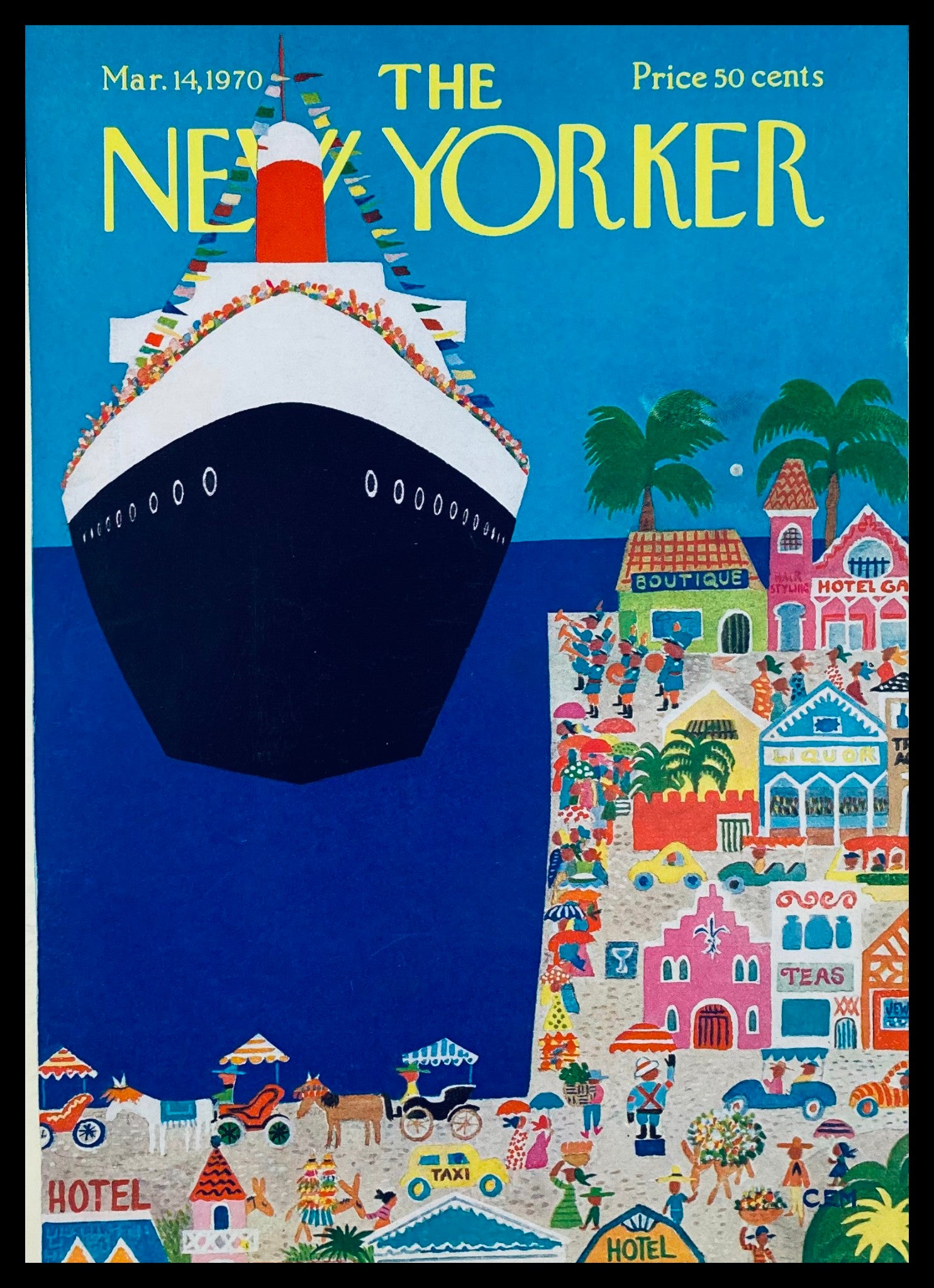 COVER ONLY The New Yorker March 14 1970 Cruise Ship by Charles E. Martin