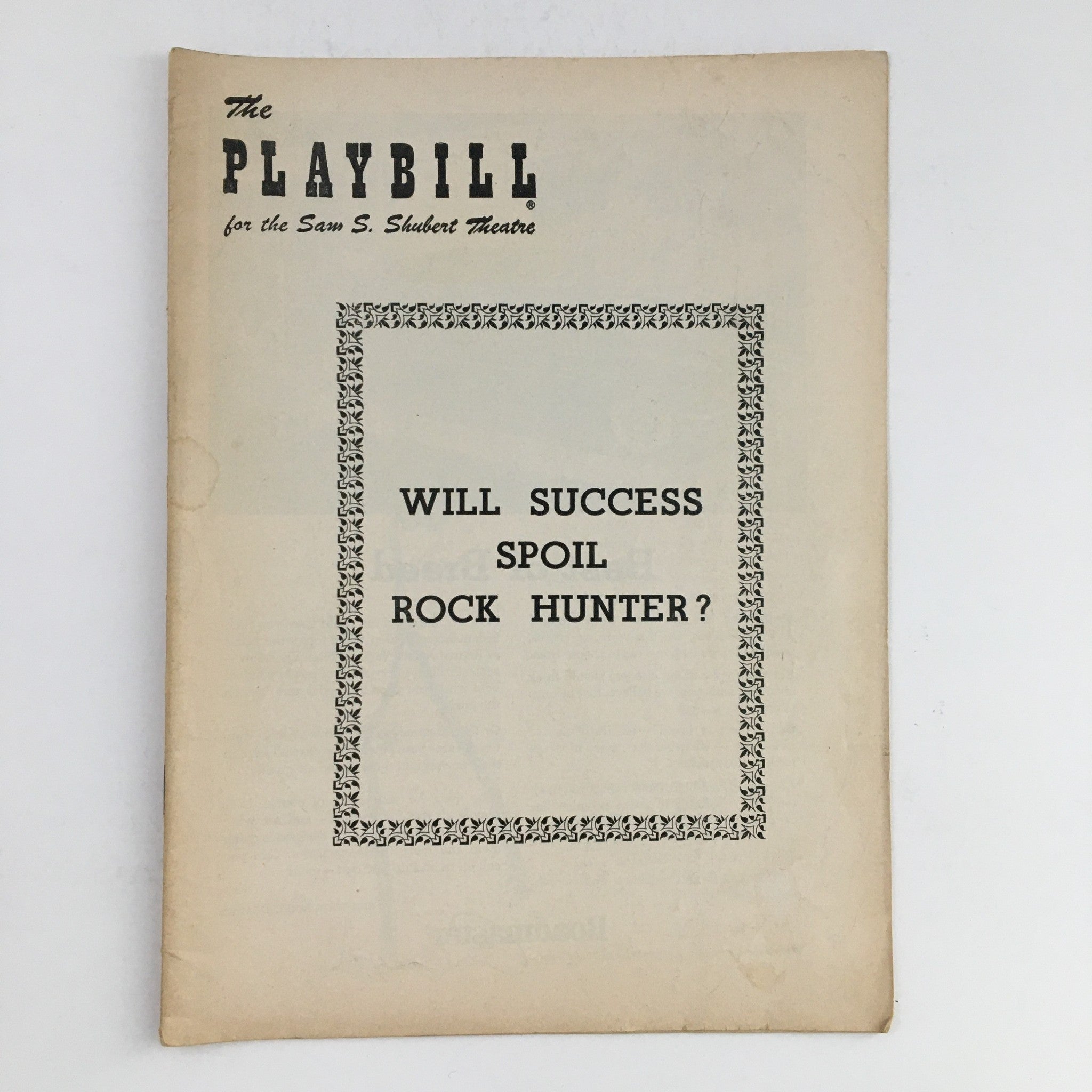 1956 Playbill Sam Shubert Theatre Present Will Success Spoil Rock Hunter?