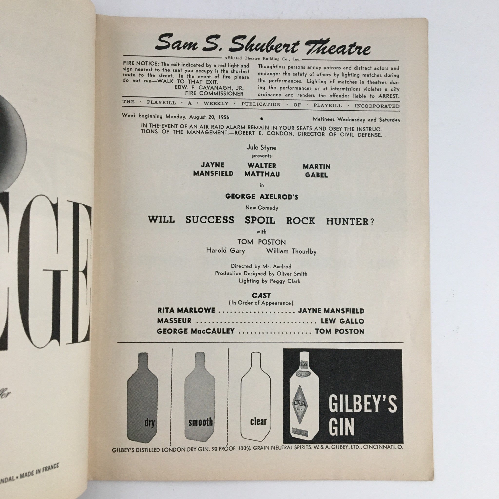 1956 Playbill Sam Shubert Theatre Present Will Success Spoil Rock Hunter?