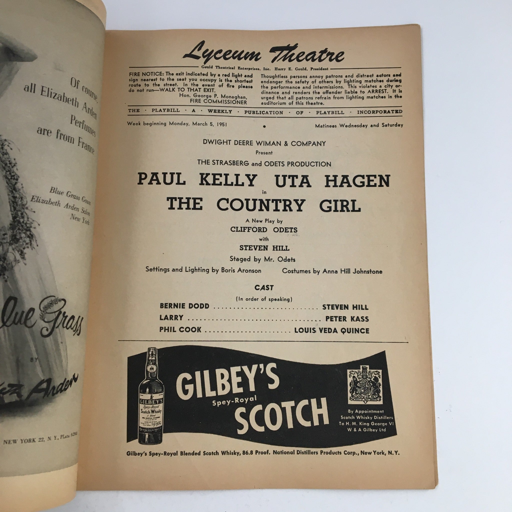 1951 Playbill Lyceum Theatre Present Paul Kelly & Uta Hagen in The Country Girl